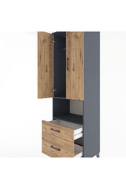 Hyperion Dolap 2 Raflı 2 Çekmeceli Tek Askılı 60x44x195 Antrasit-Çam