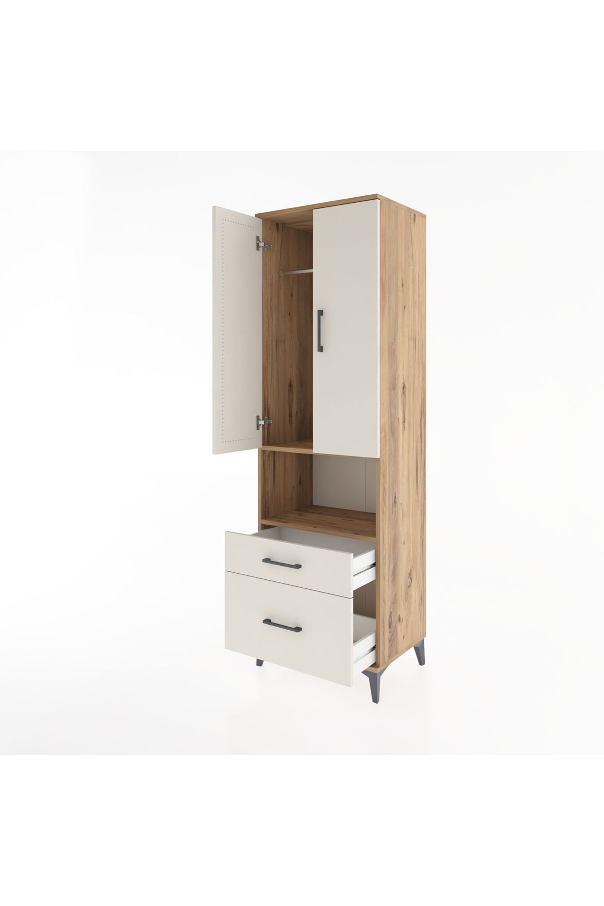 Hyperion Dolap 2 Raflı 2 Çekmeceli Tek Askılı 60x44x195 Çam-Aytaşı