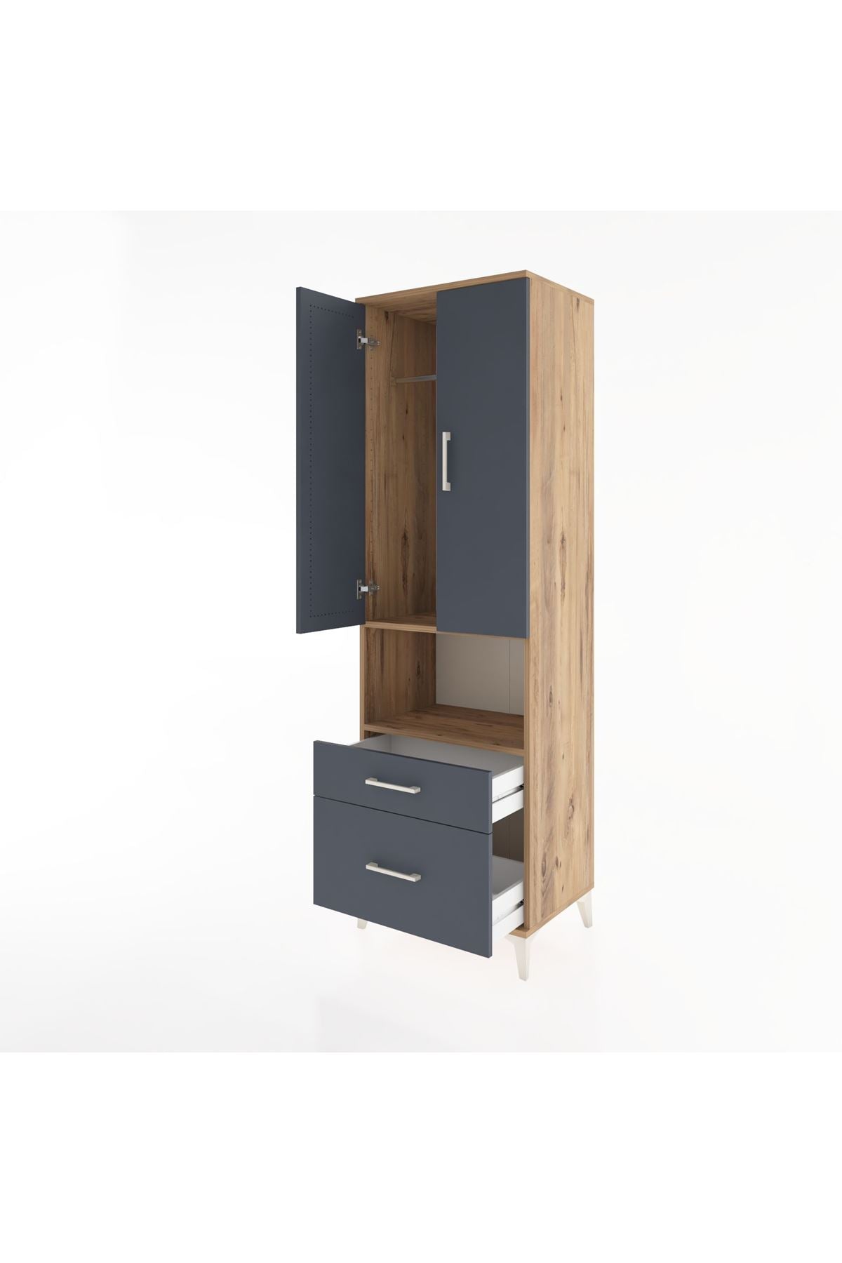 Hyperion Dolap 2 Raflı 2 Çekmeceli Tek Askılı 60x44x195 Çam-Antrasit