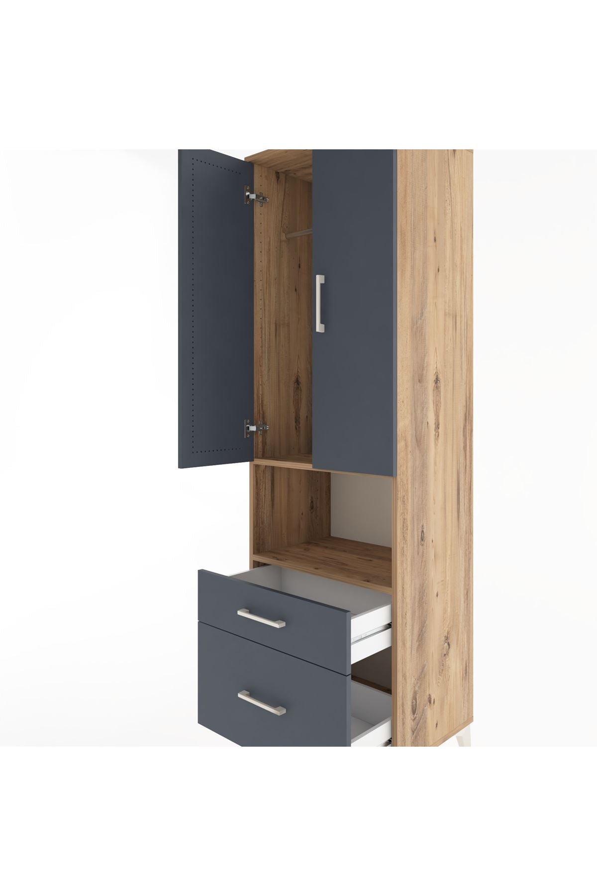 Hyperion Dolap 2 Raflı 2 Çekmeceli Tek Askılı 60x44x195 Çam-Antrasit