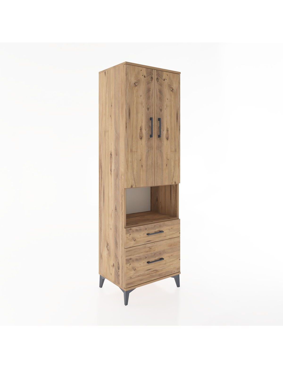 Hyperion Dolap 2 Raflı 2 Çekmeceli Tek Askılı 60x44x195 Çam-Çam