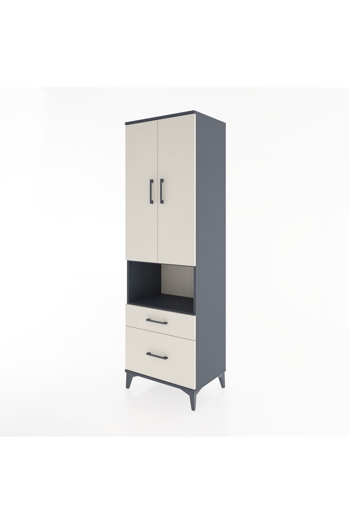 Hyperion Dolap 4 Raflı 2 Çekmeceli 2 Kapaklı 60x44x195 Antrasit-Aytaşı