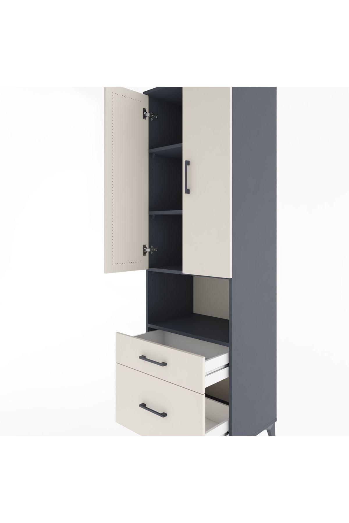 Hyperion Dolap 4 Raflı 2 Çekmeceli 2 Kapaklı 60x44x195 Antrasit-Aytaşı