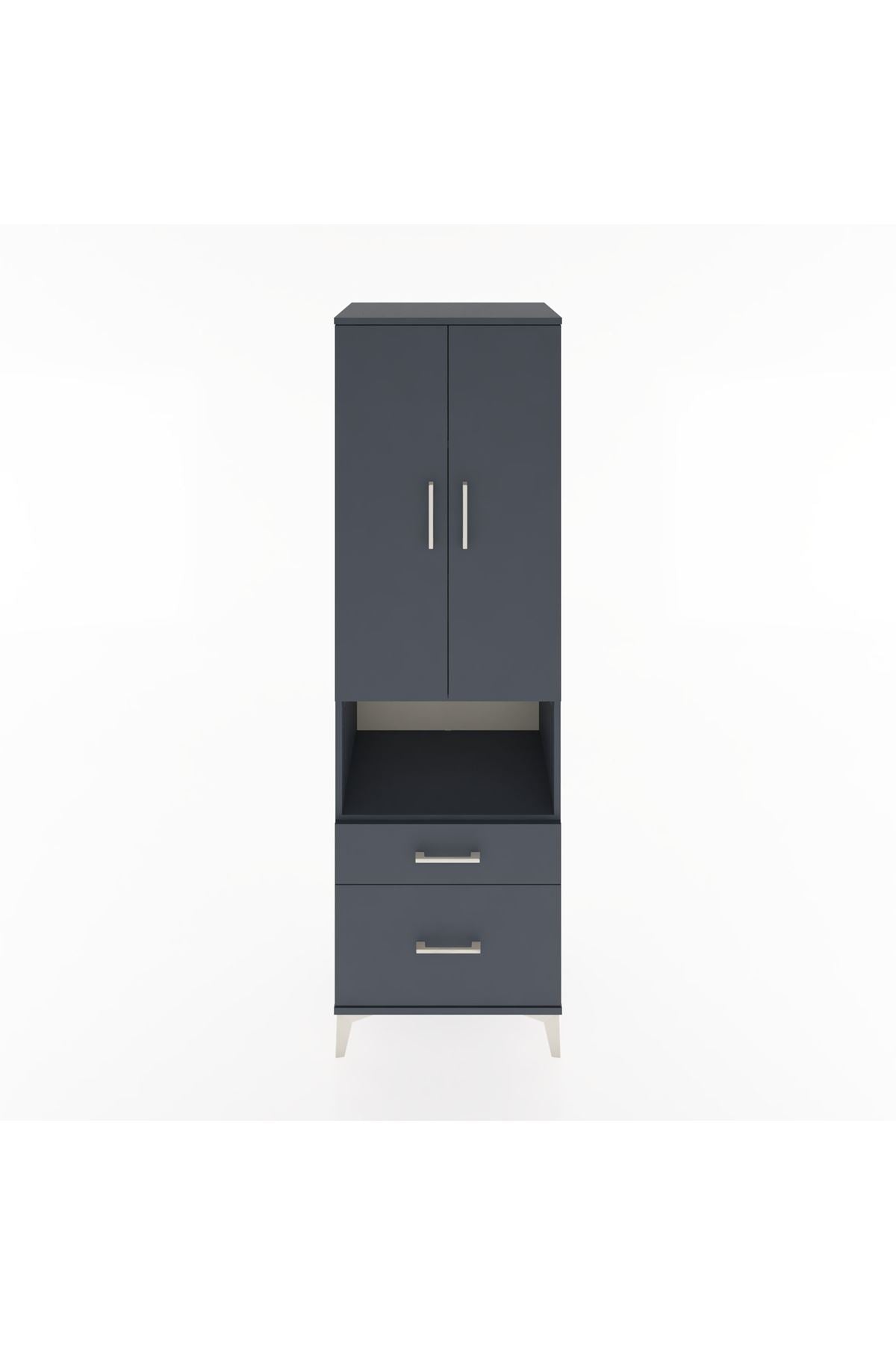 Hyperion Dolap 4 Raflı 2 Çekmeceli 2 Kapaklı 60x44x195 Antrasit-Antrasit