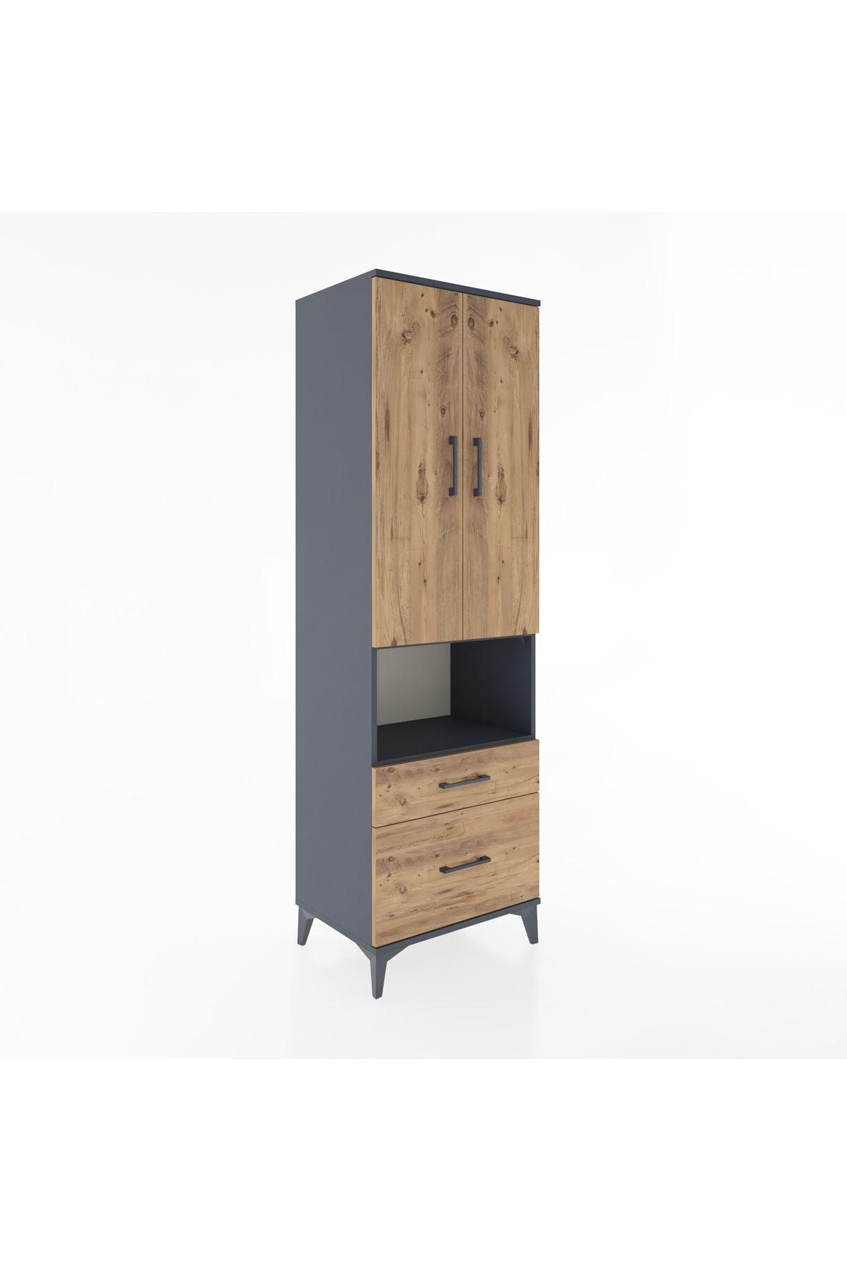 Hyperion Dolap 4 Raflı 2 Çekmeceli 2 Kapaklı 60x44x195 Antrasit-Çam