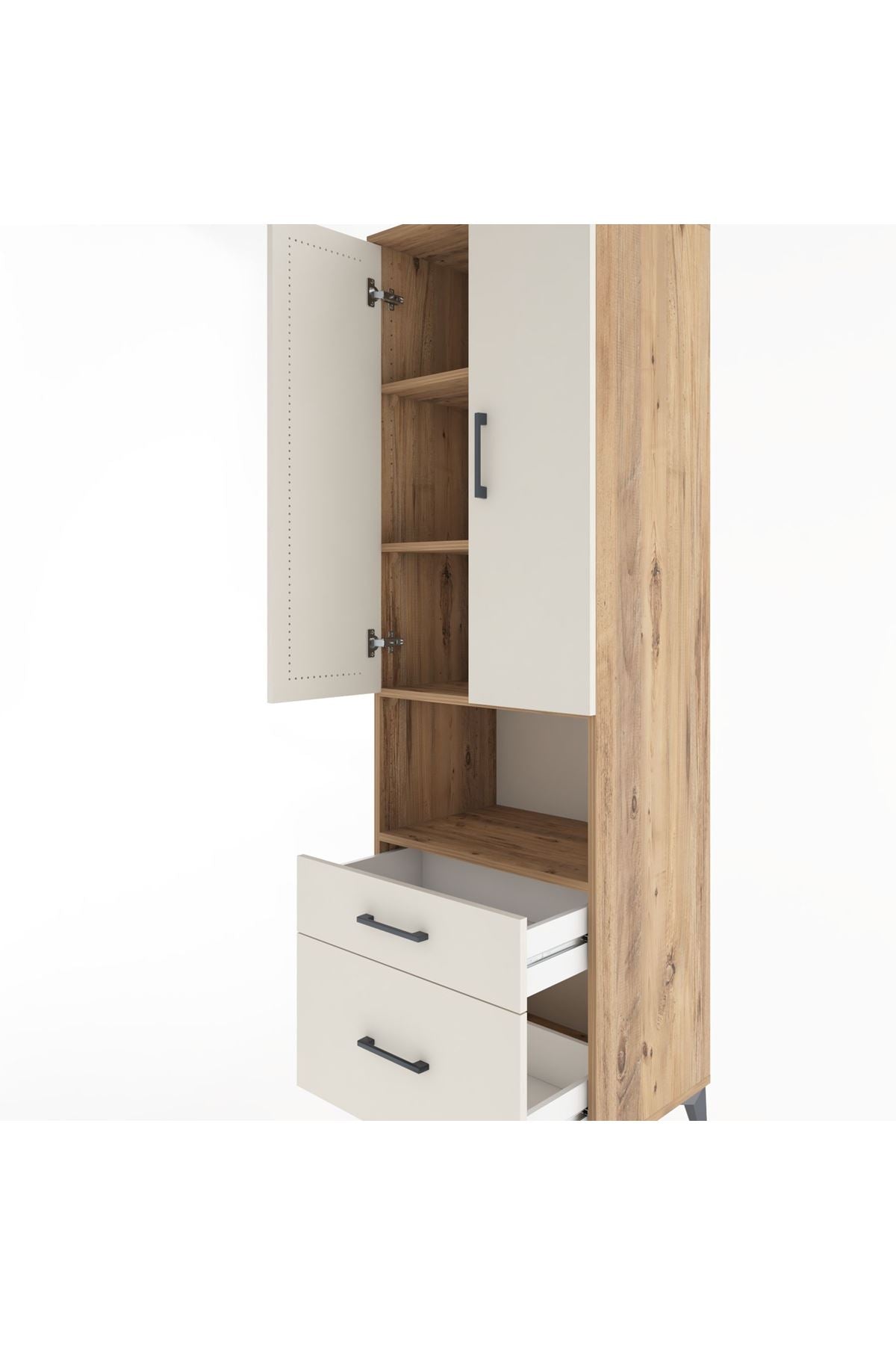 Hyperion Dolap 4 Raflı 2 Çekmeceli 2 Kapaklı 60x44x195 Çam-Aytaşı