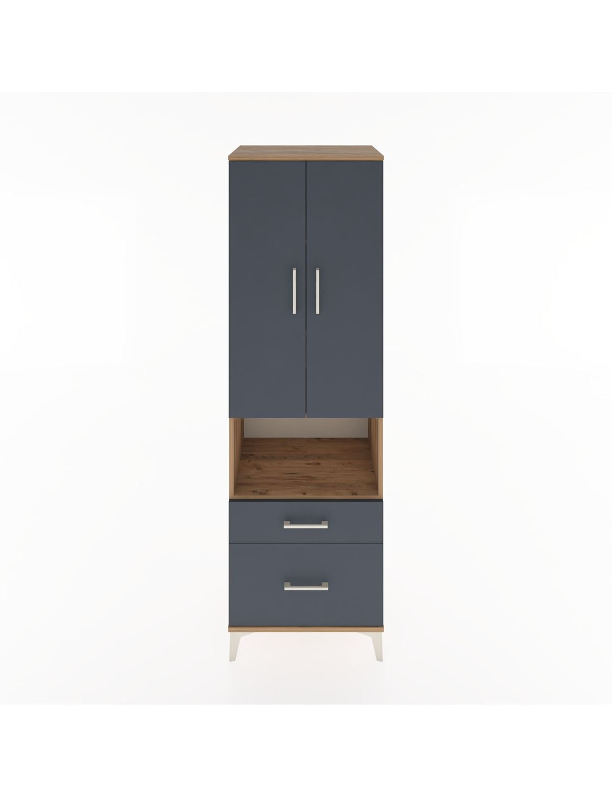 Hyperion Dolap 4 Raflı 2 Çekmeceli 2 Kapaklı 60x44x195 Çam-Antrasit