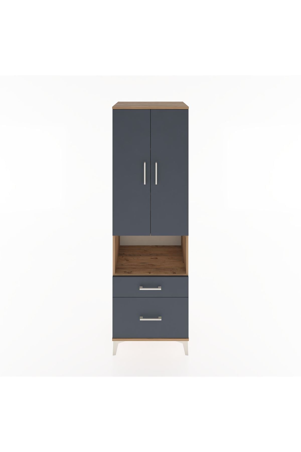 Hyperion Dolap 4 Raflı 2 Çekmeceli 2 Kapaklı 60x44x195 Çam-Antrasit