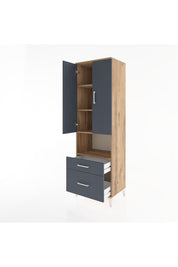 Hyperion Dolap 4 Raflı 2 Çekmeceli 2 Kapaklı 60x44x195 Çam-Antrasit