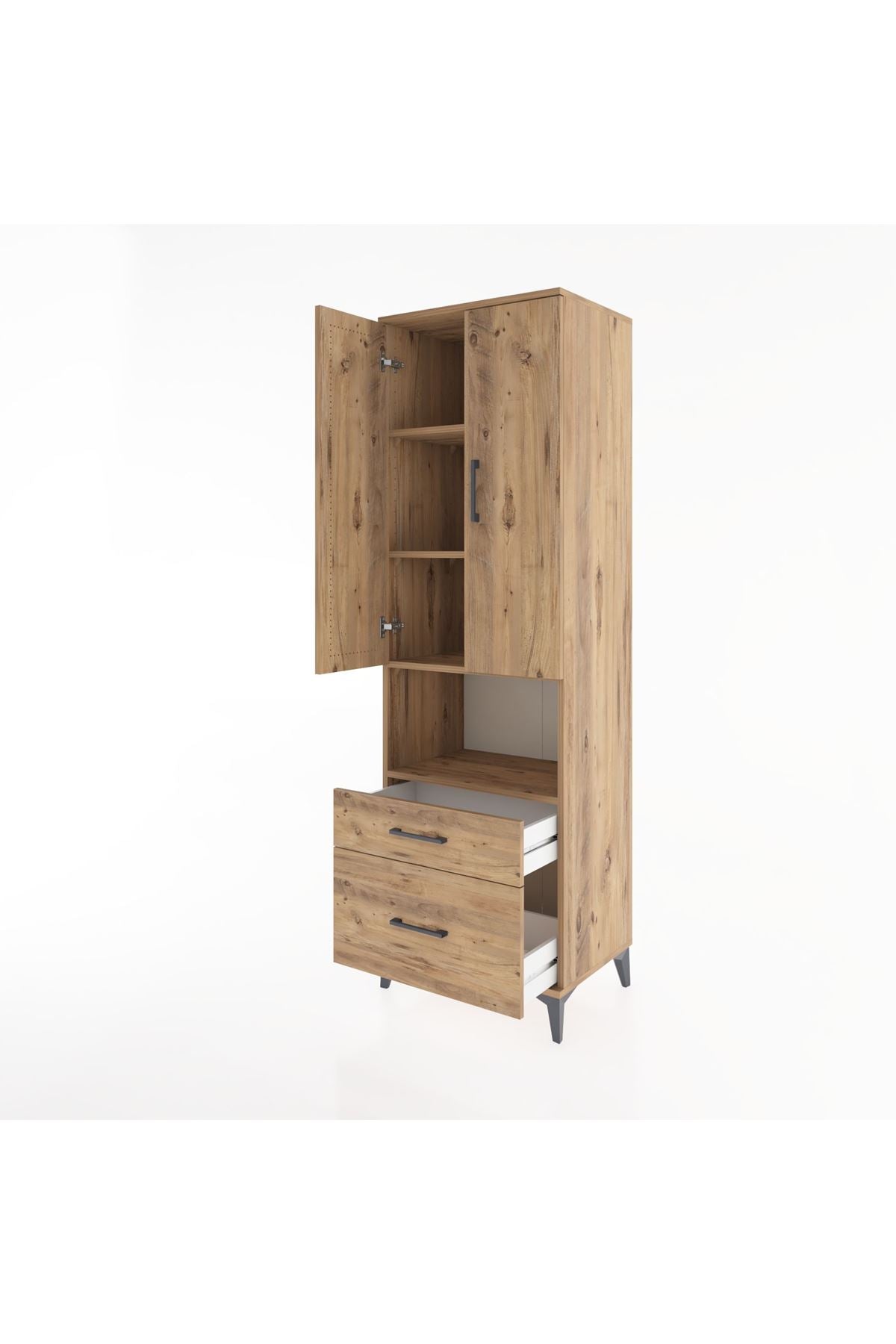 Hyperion Dolap 4 Raflı 2 Çekmeceli 2 Kapaklı 60x44x195 Çam-Çam