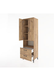 Hyperion Dolap 4 Raflı 2 Çekmeceli 2 Kapaklı 60x44x195 Çam-Çam