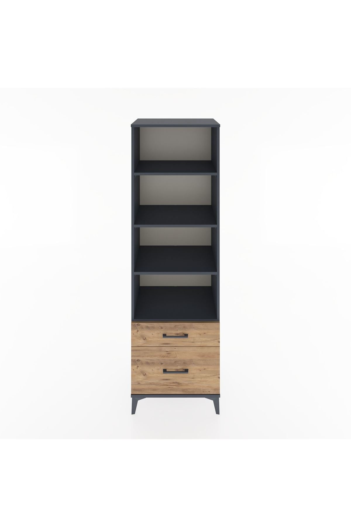 Hyperion Dolap 4 Raflı 2 Çekmeceli 60x44x195 Antrasit-Çam