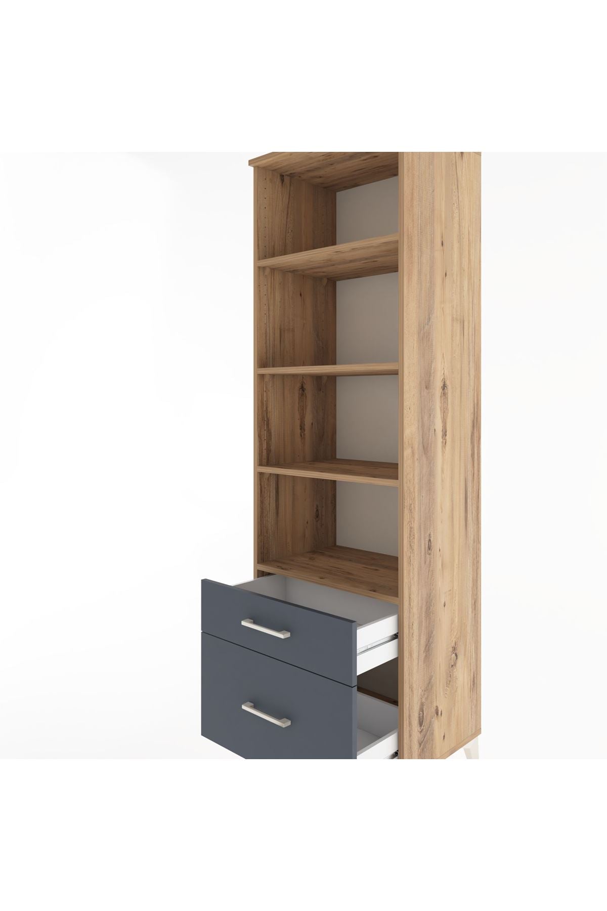 Hyperion Dolap 4 Raflı 2 Çekmeceli 60x44x195 Çam-Antrasit