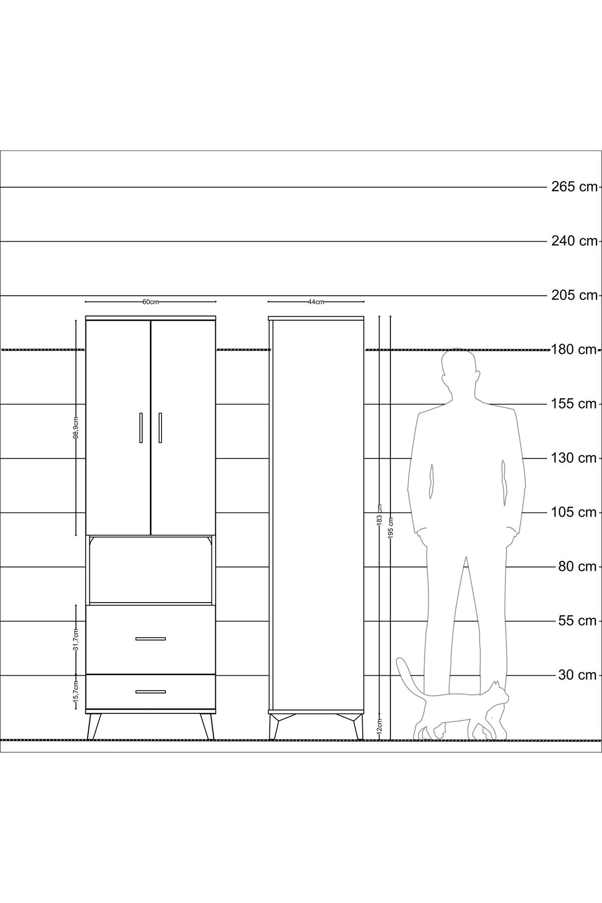 Hyperion Dolap 2 Raflı 2 Çekmeceli Tek Askılı 60x44x195 Aytaşı-Aytaşı