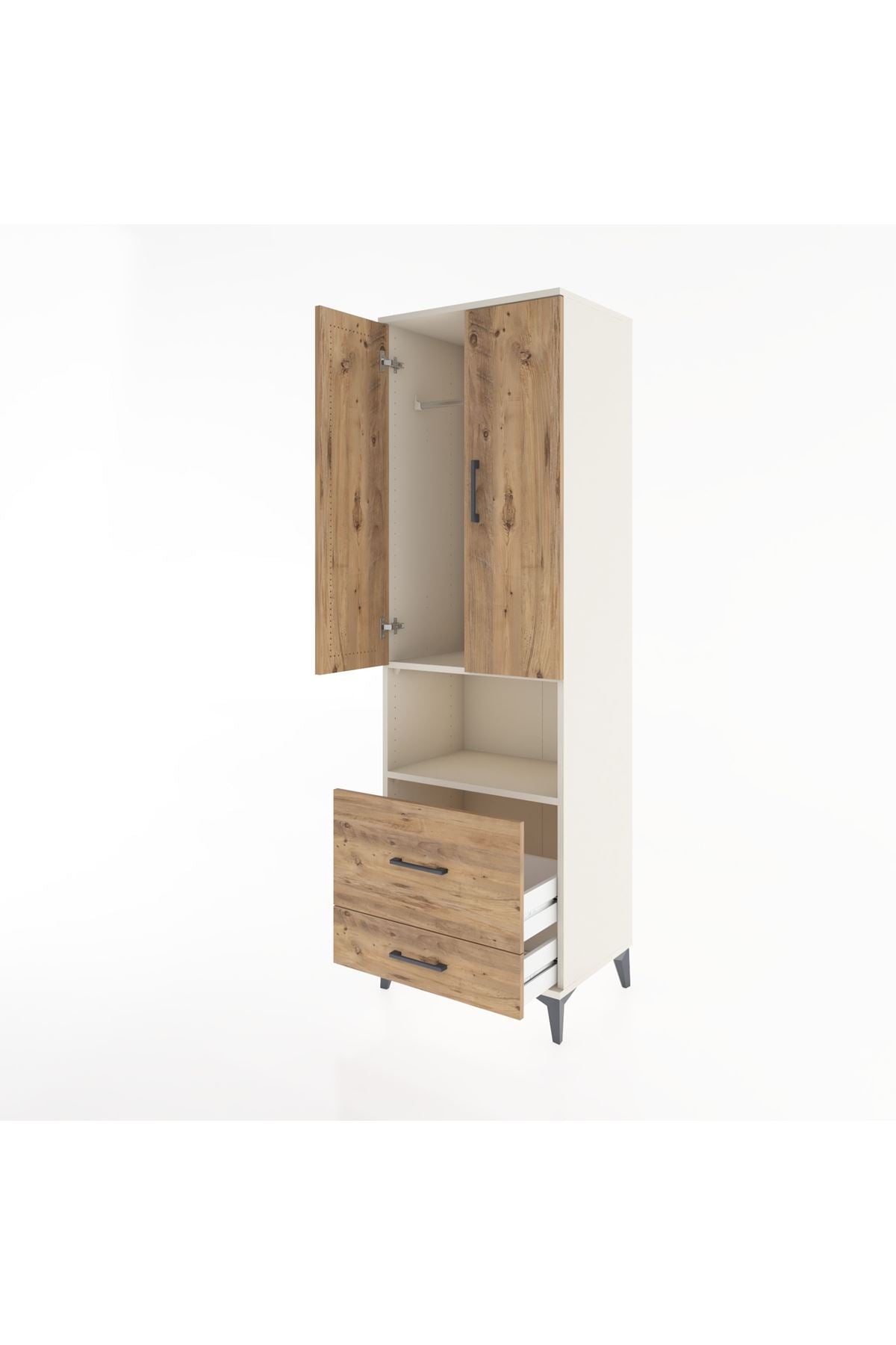 Hyperion Dolap 2 Raflı 2 Çekmeceli Tek Askılı 60x44x195 Aytaşı-Çam