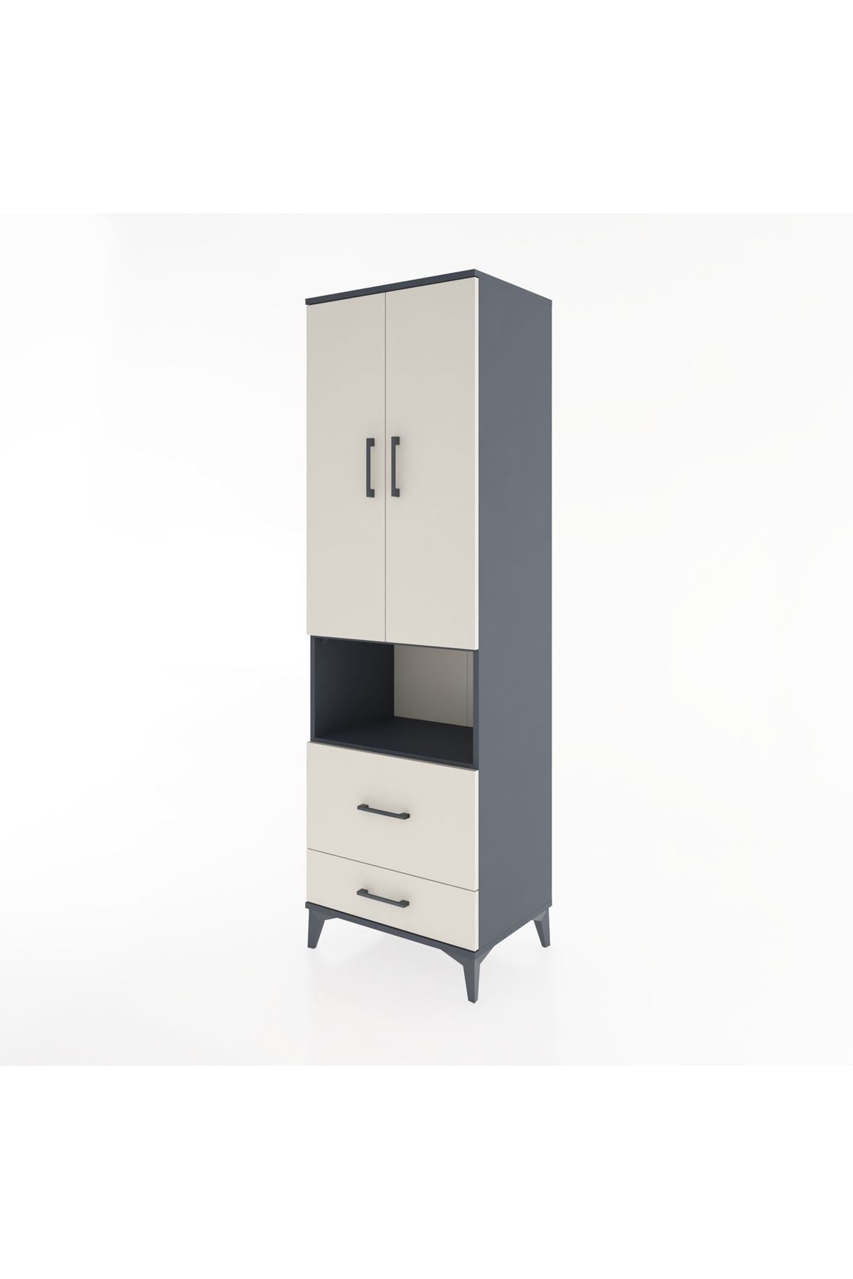 Hyperion Dolap 2 Raflı 2 Çekmeceli Tek Askılı 60x44x195 Antrasit-Aytaşı