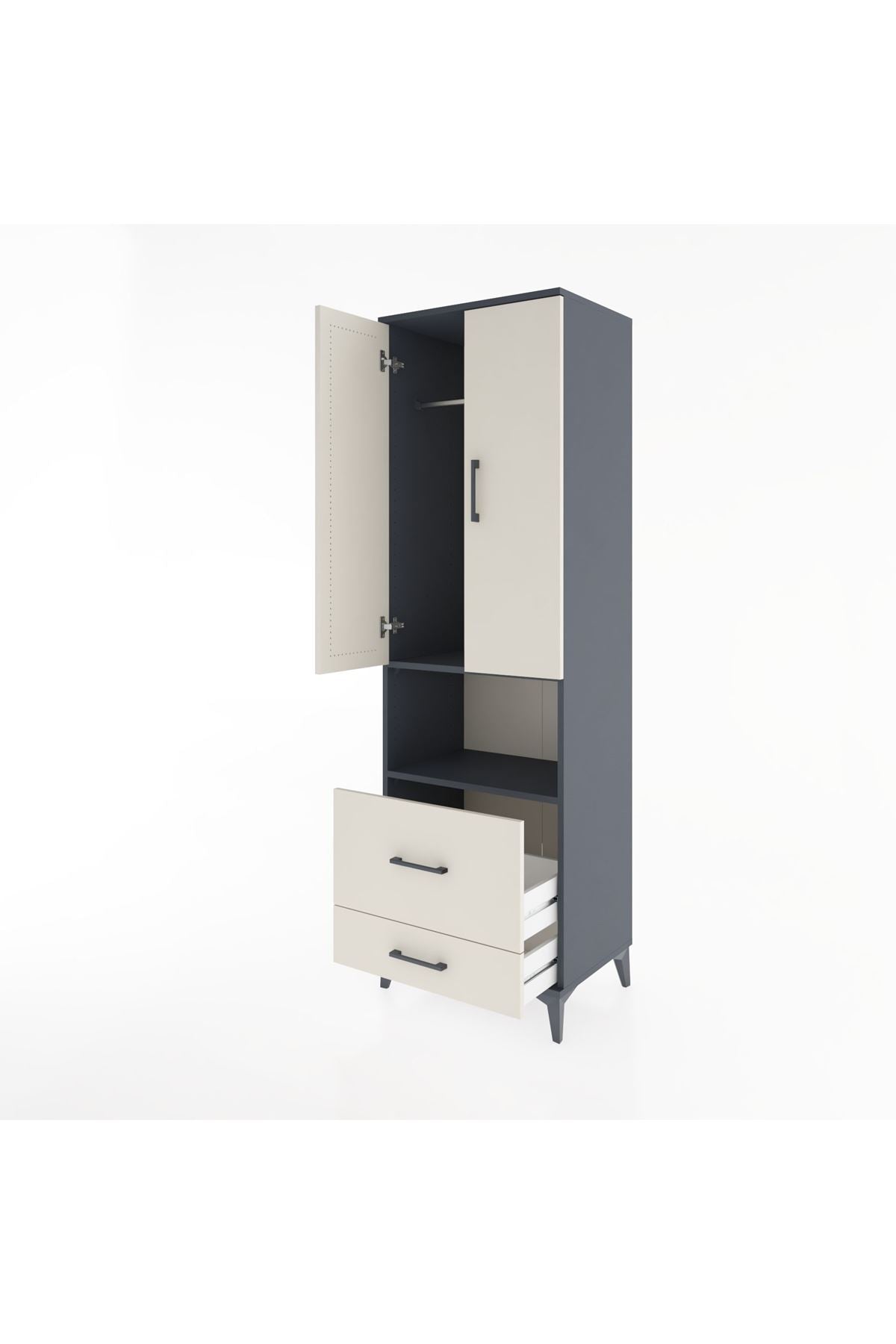 Hyperion Dolap 2 Raflı 2 Çekmeceli Tek Askılı 60x44x195 Antrasit-Aytaşı