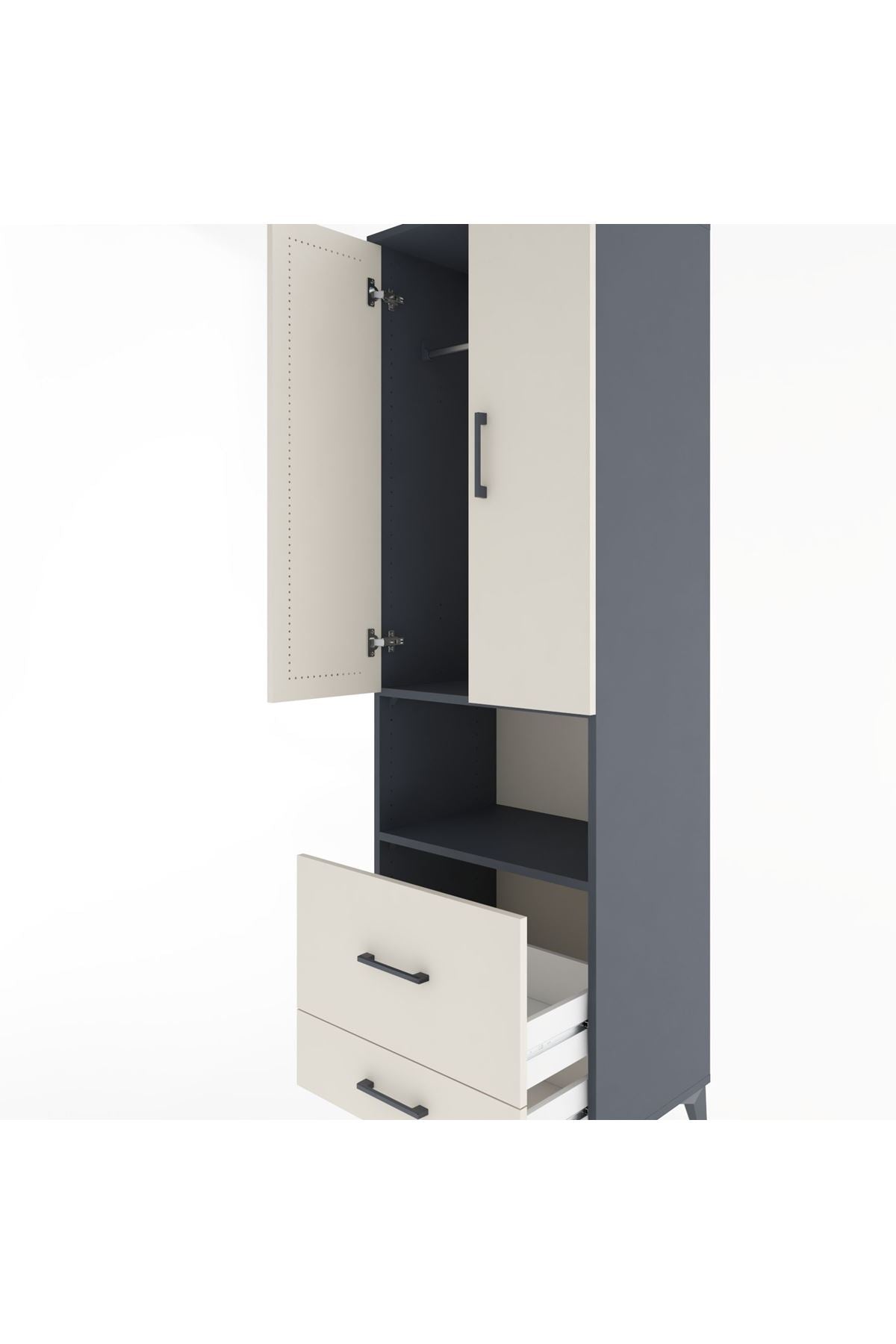 Hyperion Dolap 2 Raflı 2 Çekmeceli Tek Askılı 60x44x195 Antrasit-Aytaşı