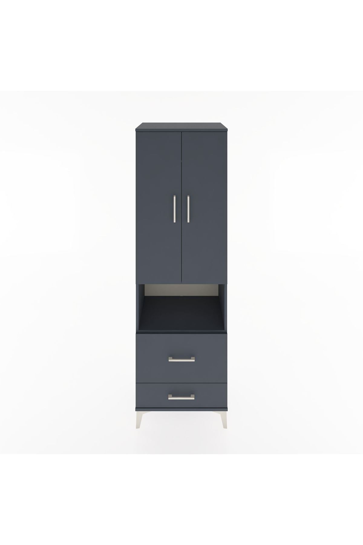 Hyperion Dolap 2 Raflı 2 Çekmeceli Tek Askılı 60x44x195 Antrasit-Antrasit