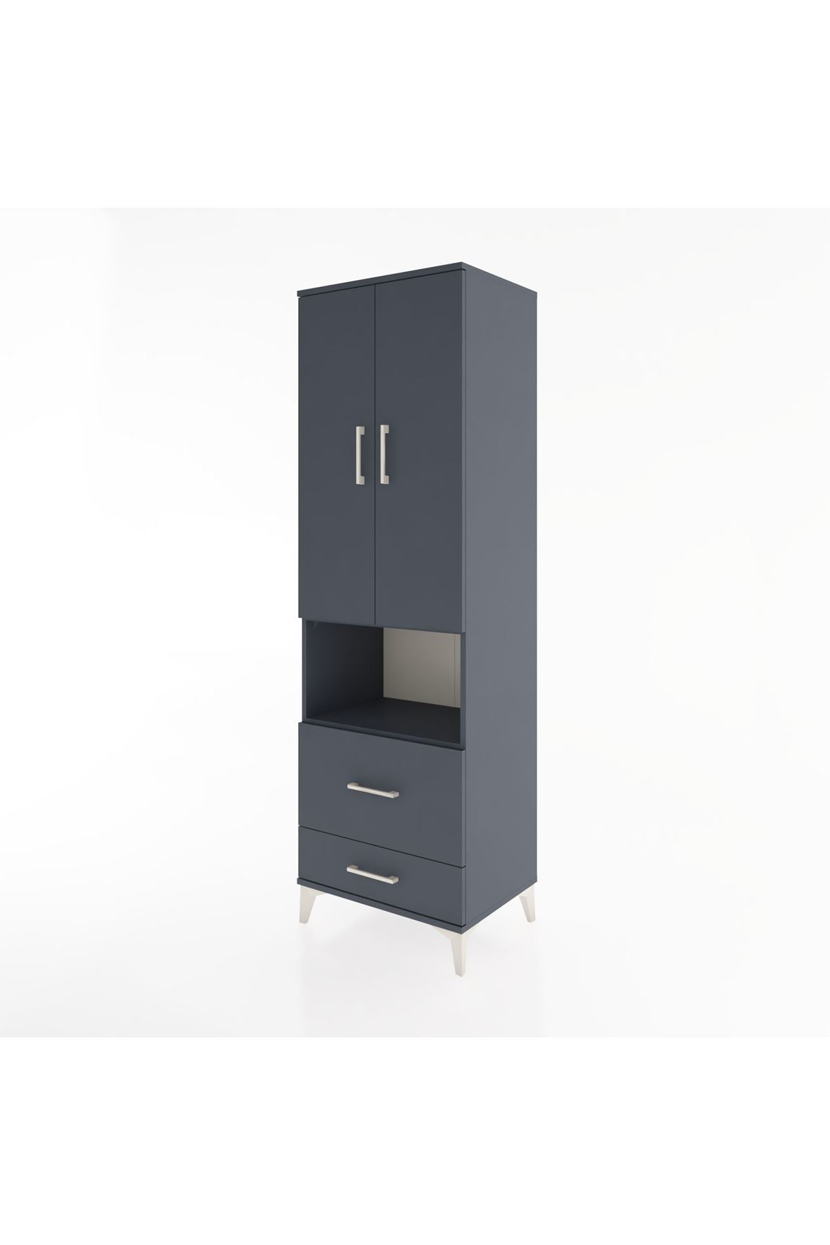 Hyperion Dolap 2 Raflı 2 Çekmeceli Tek Askılı 60x44x195 Antrasit-Antrasit