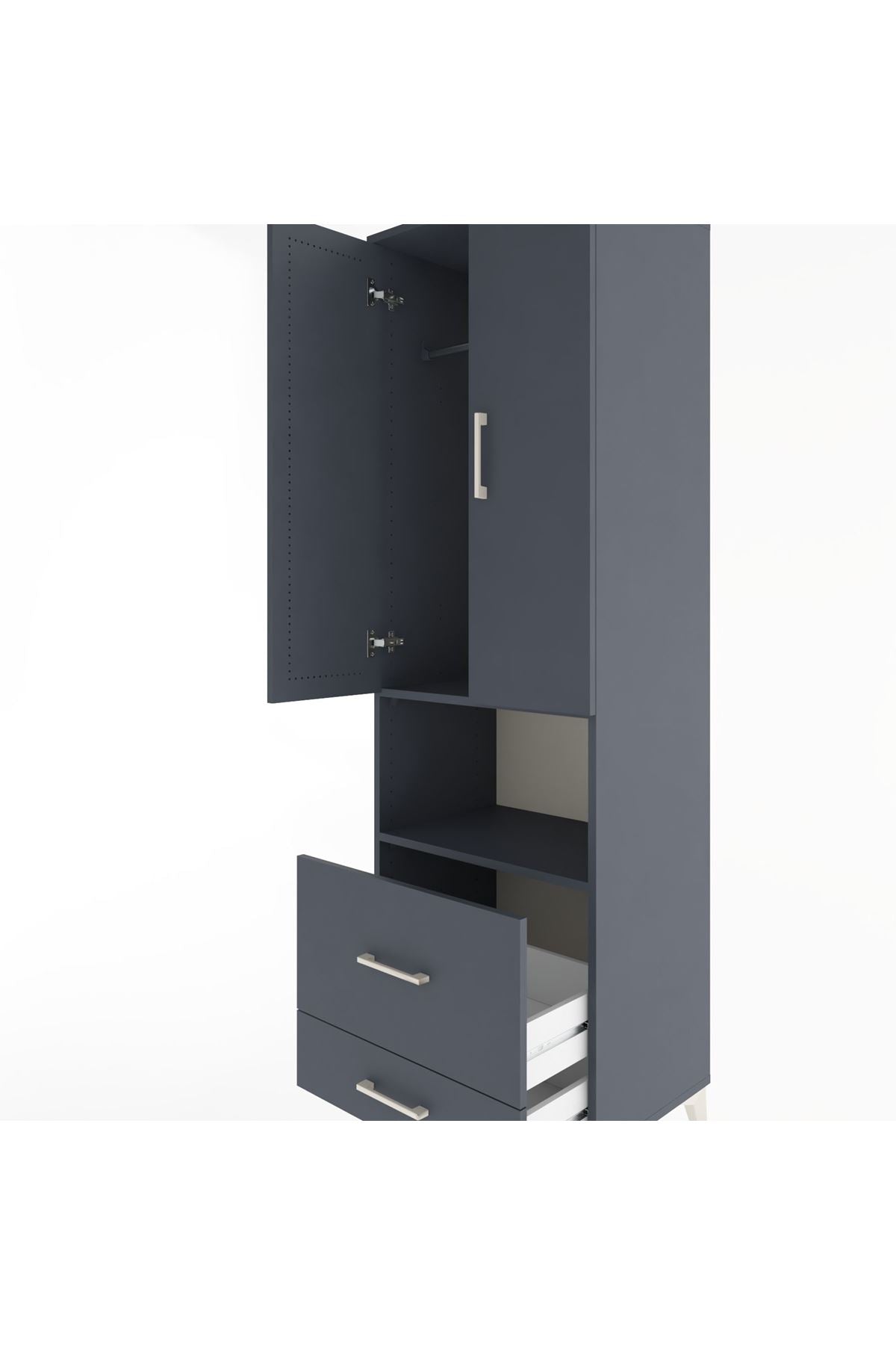 Hyperion Dolap 2 Raflı 2 Çekmeceli Tek Askılı 60x44x195 Antrasit-Antrasit