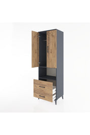 Hyperion Dolap 2 Raflı 2 Çekmeceli Tek Askılı 60x44x195 Antrasit-Çam