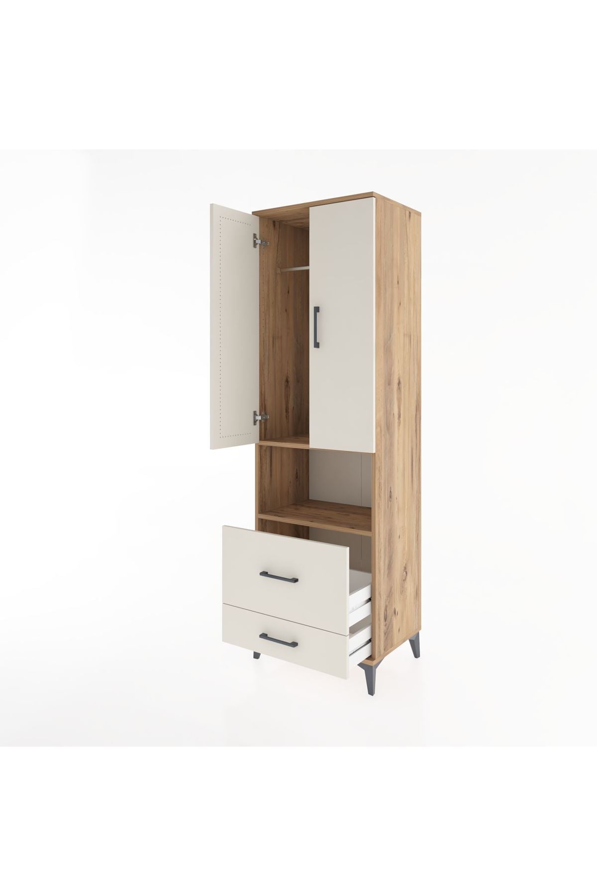 Hyperion Dolap 2 Raflı 2 Çekmeceli Tek Askılı 60x44x195 Çam-Aytaşı