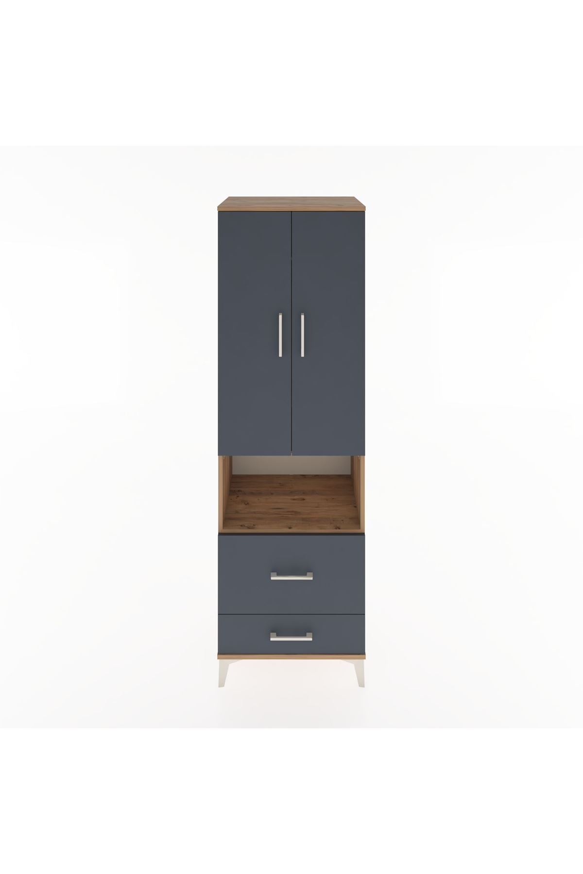 Hyperion Dolap 2 Raflı 2 Çekmeceli Tek Askılı 60x44x195 Çam-Antrasit