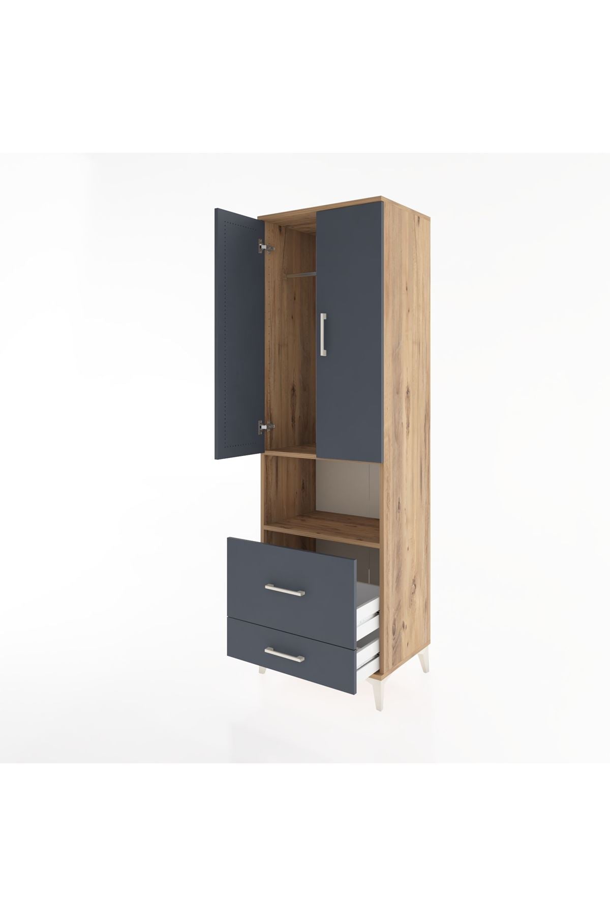 Hyperion Dolap 2 Raflı 2 Çekmeceli Tek Askılı 60x44x195 Çam-Antrasit