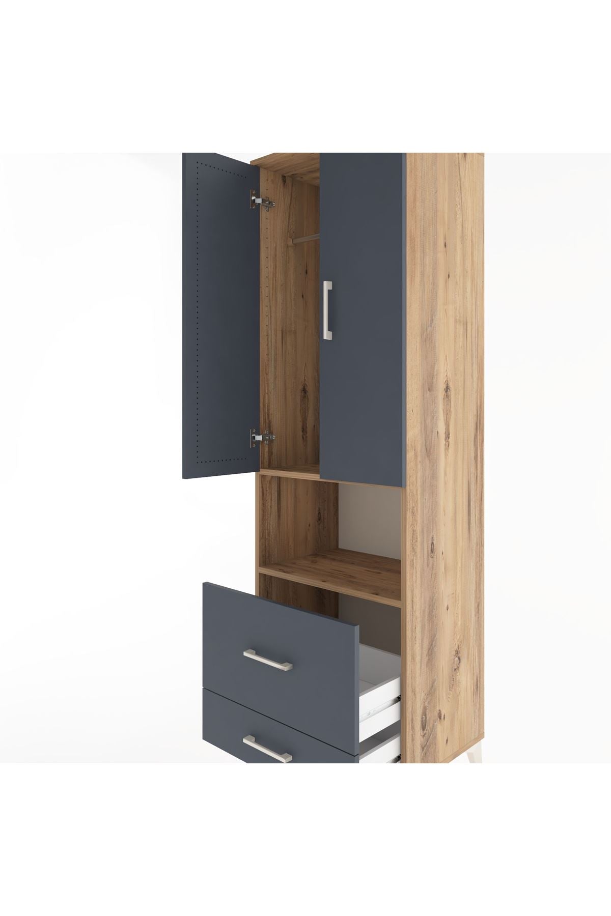 Hyperion Dolap 2 Raflı 2 Çekmeceli Tek Askılı 60x44x195 Çam-Antrasit