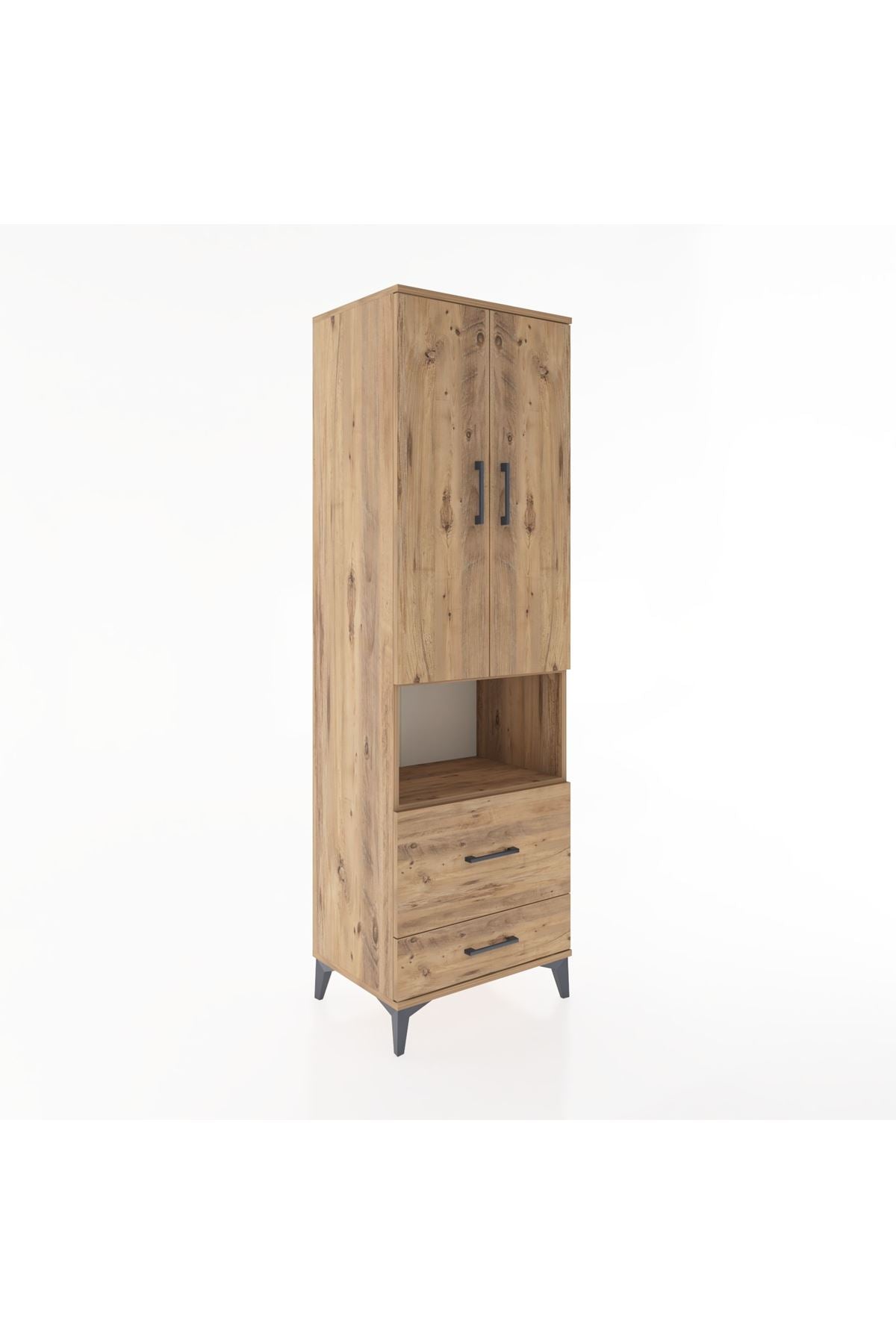 Hyperion Dolap 2 Raflı 2 Çekmeceli Tek Askılı 60x44x195 Çam-Çam