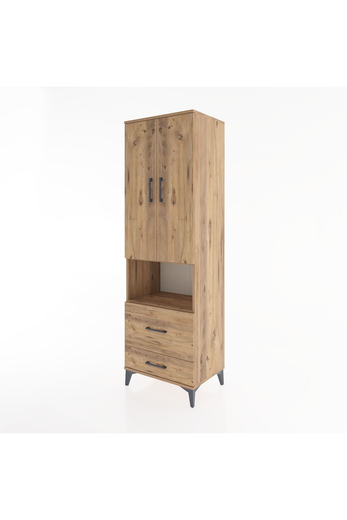 Hyperion Dolap 2 Raflı 2 Çekmeceli Tek Askılı 60x44x195 Çam-Çam