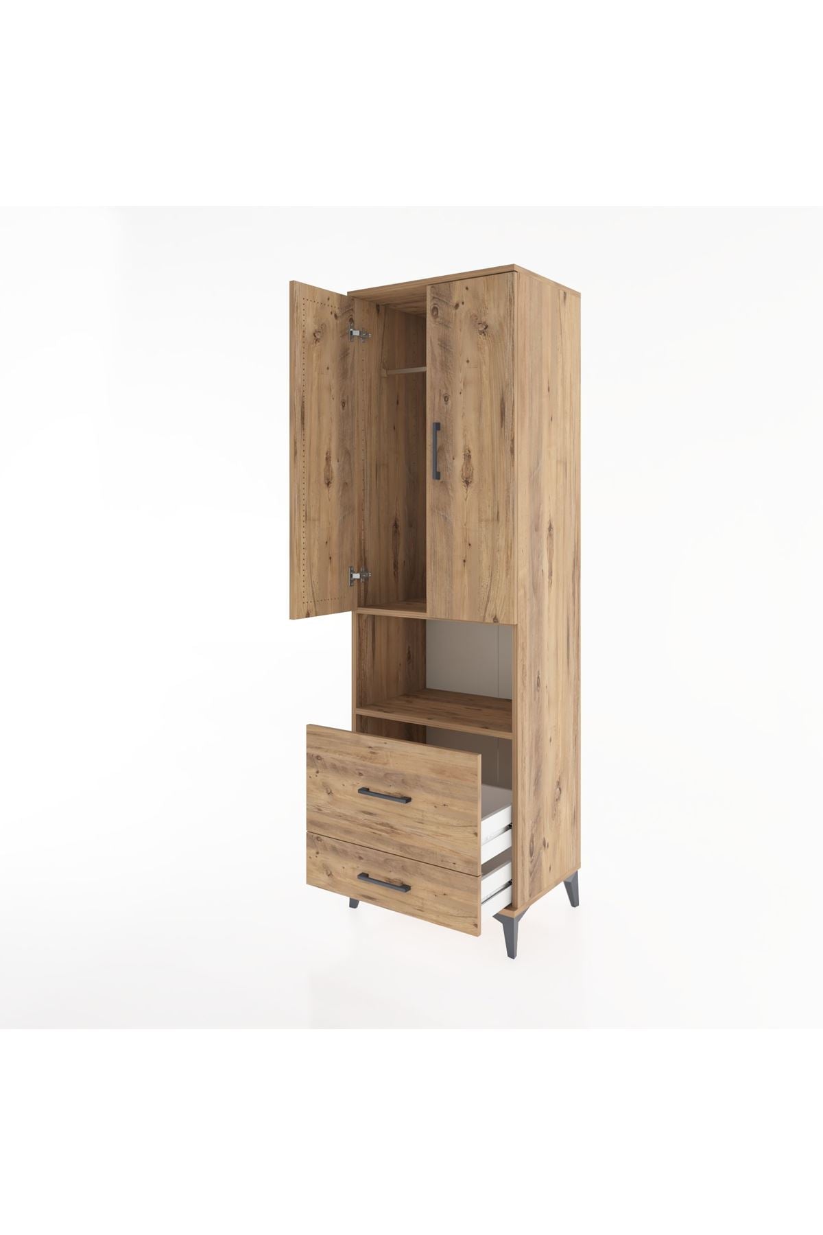 Hyperion Dolap 2 Raflı 2 Çekmeceli Tek Askılı 60x44x195 Çam-Çam