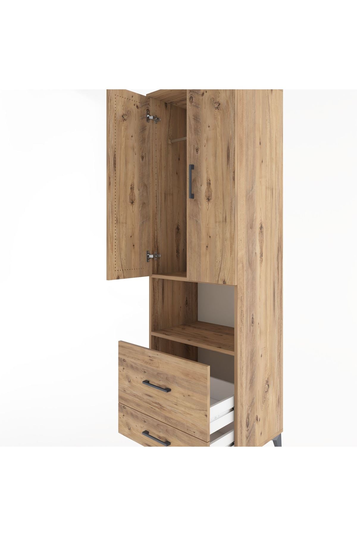 Hyperion Dolap 2 Raflı 2 Çekmeceli Tek Askılı 60x44x195 Çam-Çam