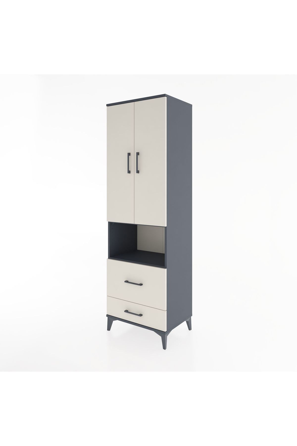 Hyperion Dolap 4 Raflı 2 Çekmeceli 2 Kapaklı 60x44x195 Antrasit-Aytaşı