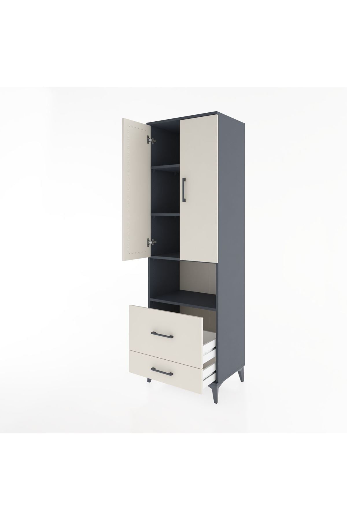 Hyperion Dolap 4 Raflı 2 Çekmeceli 2 Kapaklı 60x44x195 Antrasit-Aytaşı