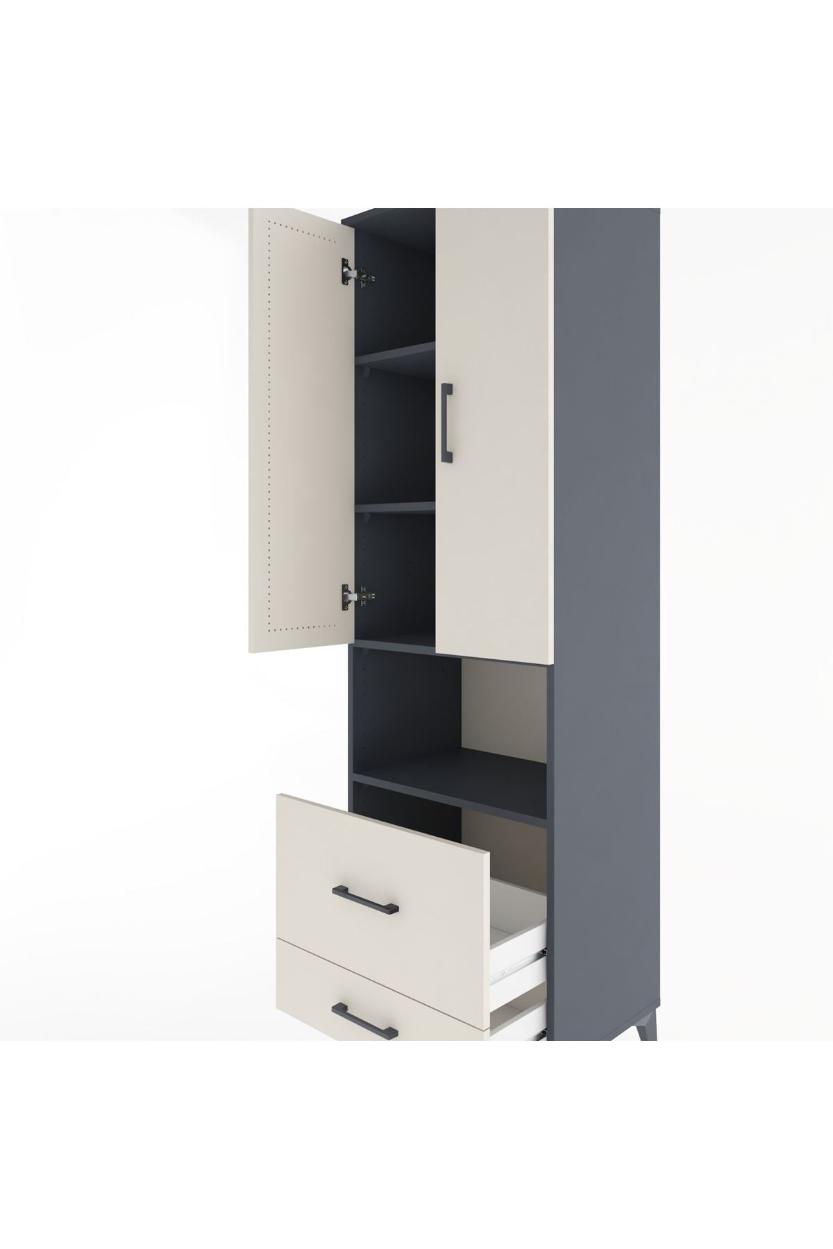 Hyperion Dolap 4 Raflı 2 Çekmeceli 2 Kapaklı 60x44x195 Antrasit-Aytaşı