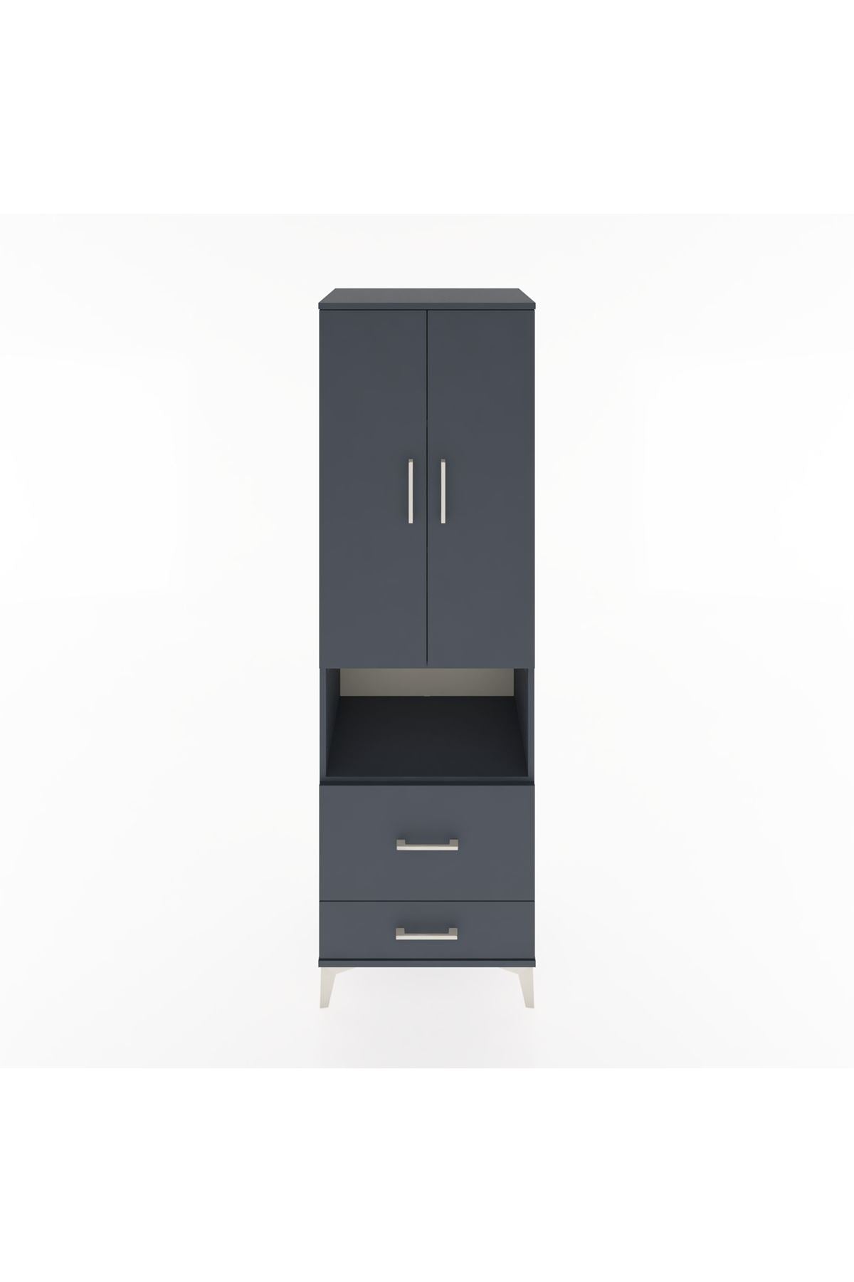 Hyperion Dolap 4 Raflı 2 Çekmeceli 2 Kapaklı 60x44x195 Antrasit-Antrasit