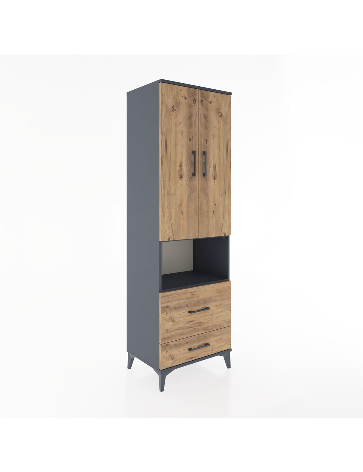 Hyperion Dolap 4 Raflı 2 Çekmeceli 2 Kapaklı 60x44x195 Antrasit-Çam