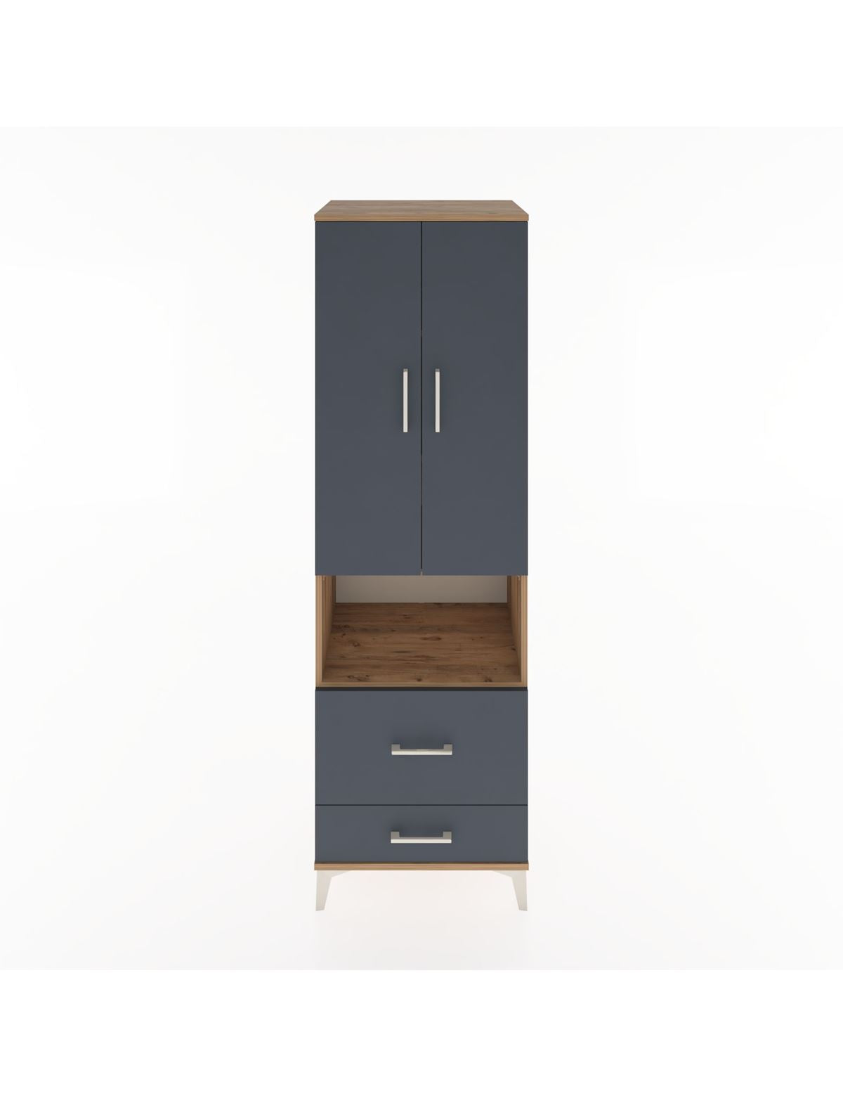 Hyperion Dolap 4 Raflı 2 Çekmeceli 2 Kapaklı 60x44x195 Çam-Antrasit