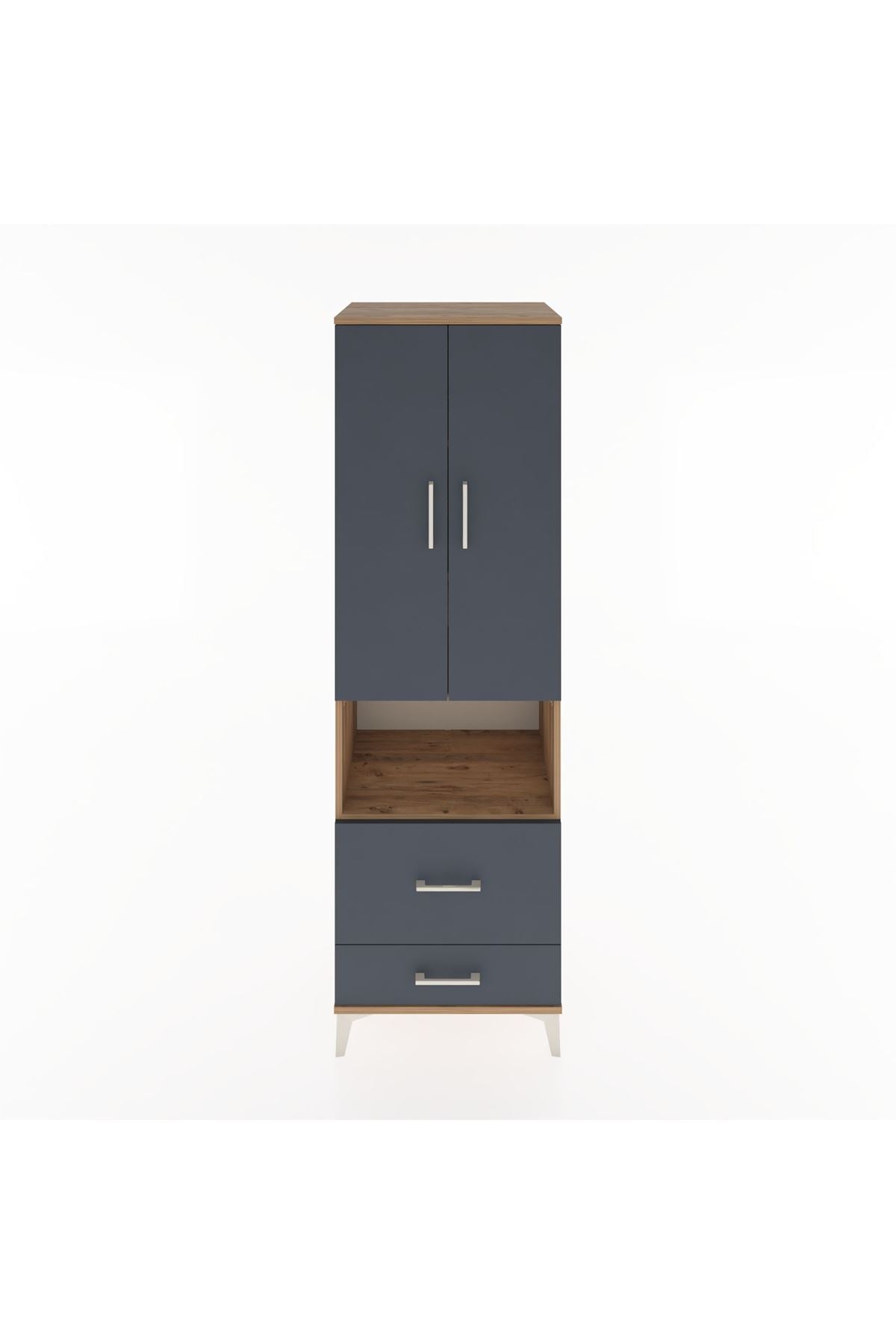 Hyperion Dolap 4 Raflı 2 Çekmeceli 2 Kapaklı 60x44x195 Çam-Antrasit