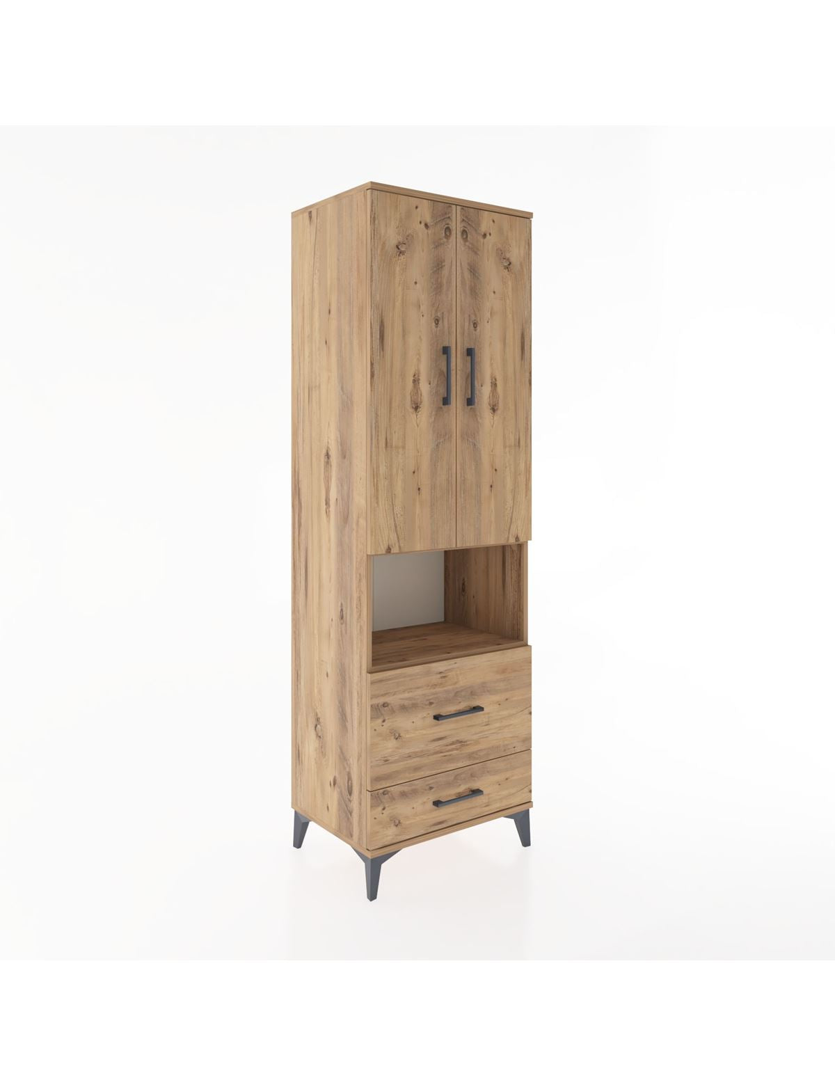 Hyperion Dolap 4 Raflı 2 Çekmeceli 2 Kapaklı 60x44x195 Çam-Çam