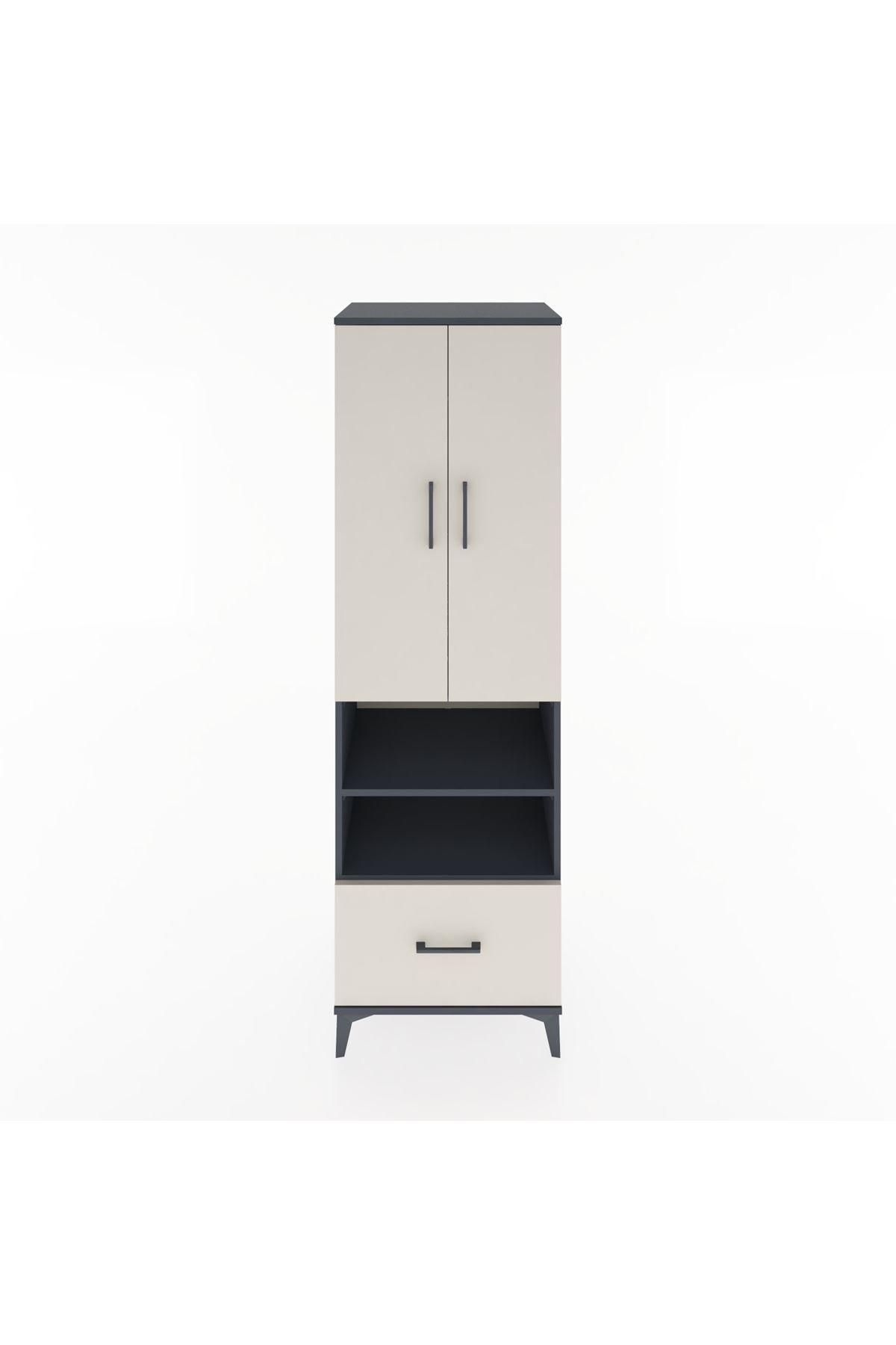 Hyperion Dolap 3 Raflı Tek Çekmeceli Tek Askılı 60x44x195 Antrasit-Aytaşı