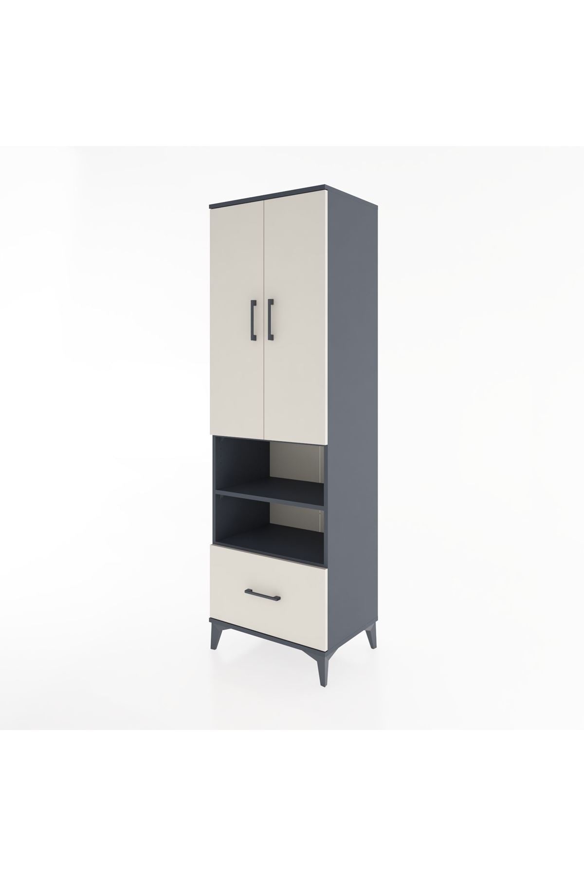 Hyperion Dolap 3 Raflı Tek Çekmeceli Tek Askılı 60x44x195 Antrasit-Aytaşı
