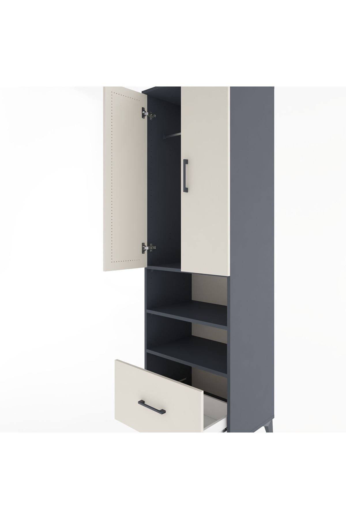 Hyperion Dolap 3 Raflı Tek Çekmeceli Tek Askılı 60x44x195 Antrasit-Aytaşı