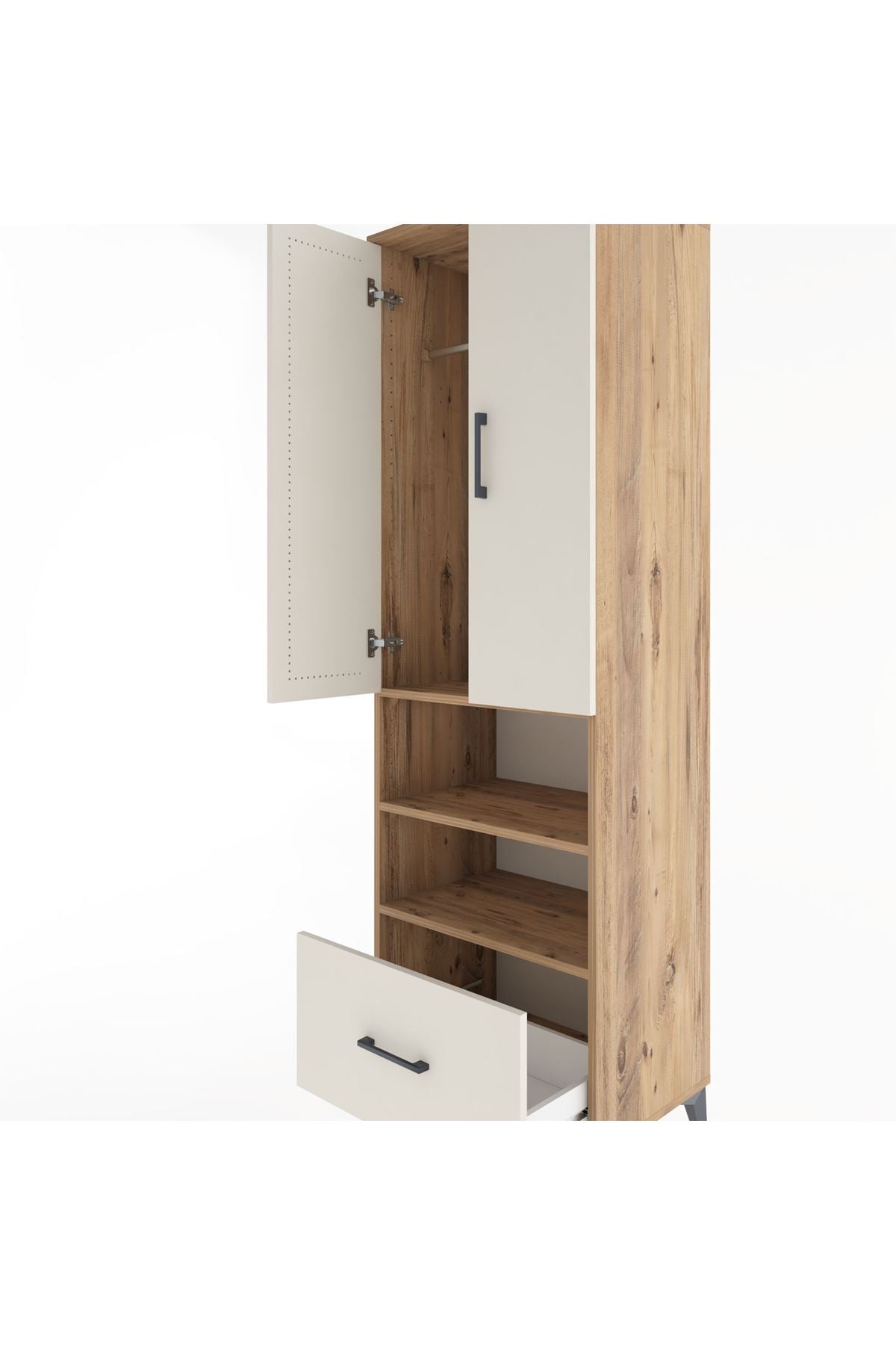 Hyperion Dolap 3 Raflı Tek Çekmeceli Tek Askılı 60x44x195 Çam-Aytaşı