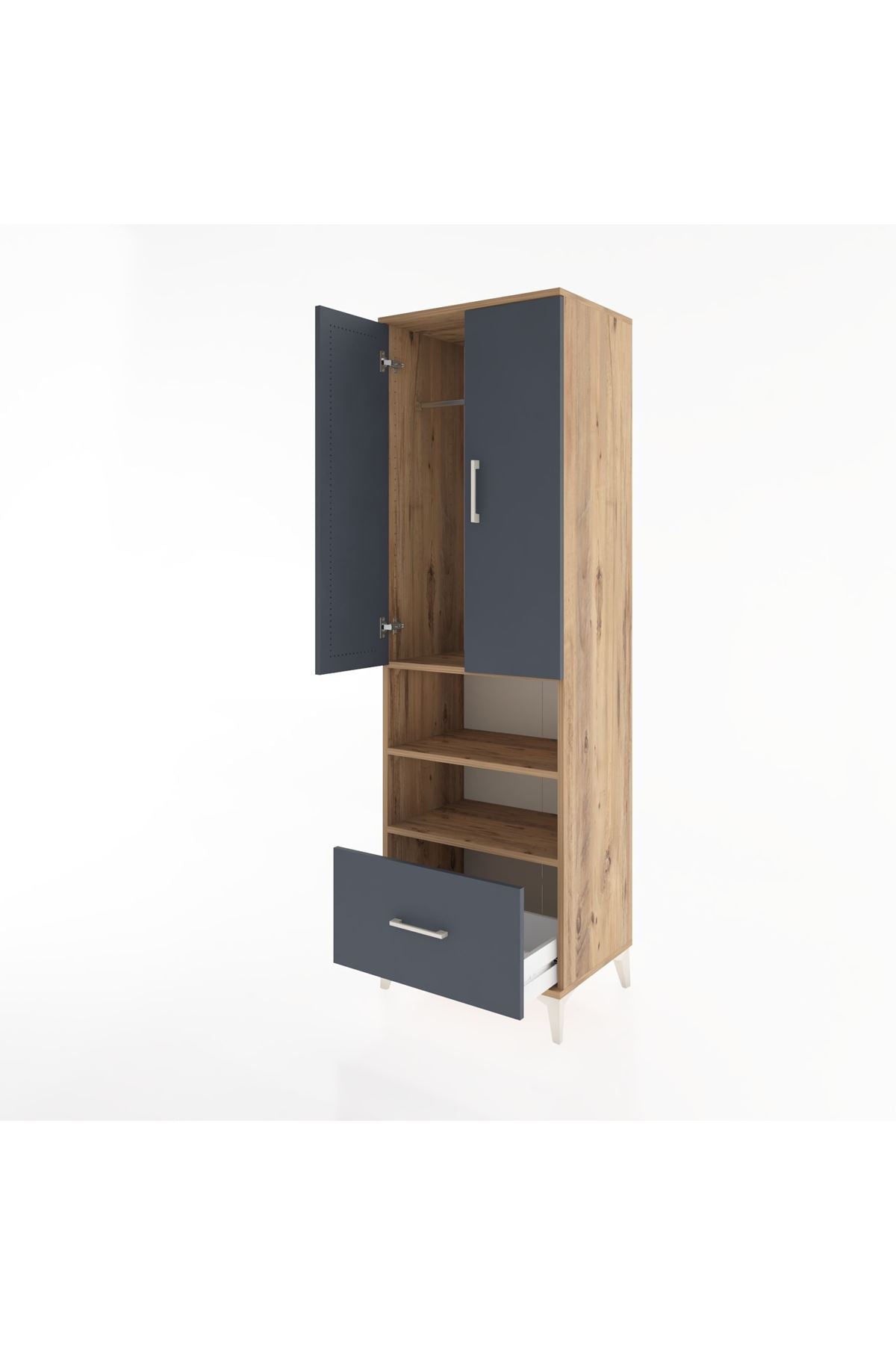 Hyperion Dolap 3 Raflı Tek Çekmeceli Tek Askılı 60x44x195 Çam-Antrasit