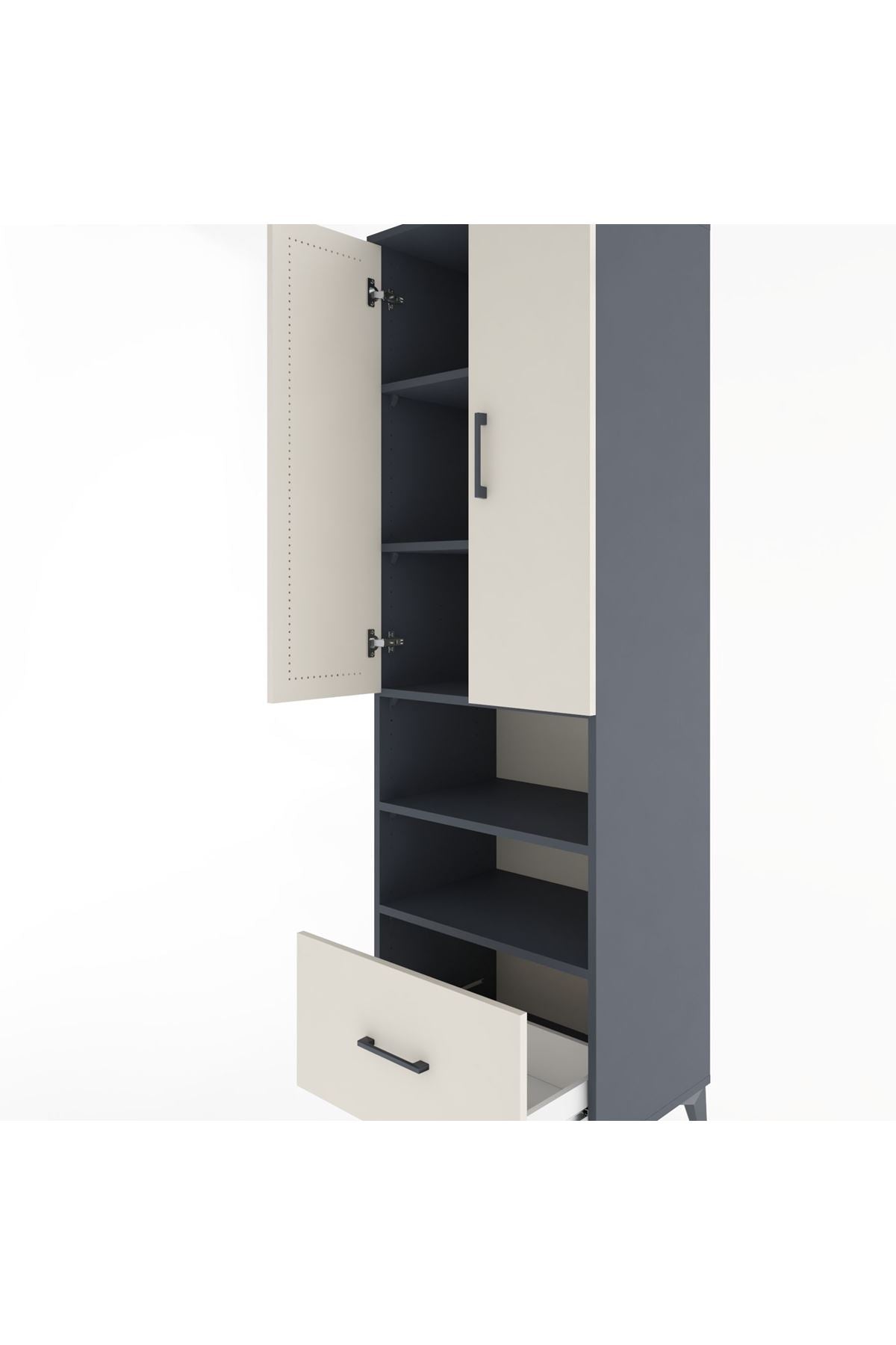 Hyperion Dolap 5 Raflı Tek Çekmeceli 2 Kapaklı 60x44x195 Antrasit-Aytaşı