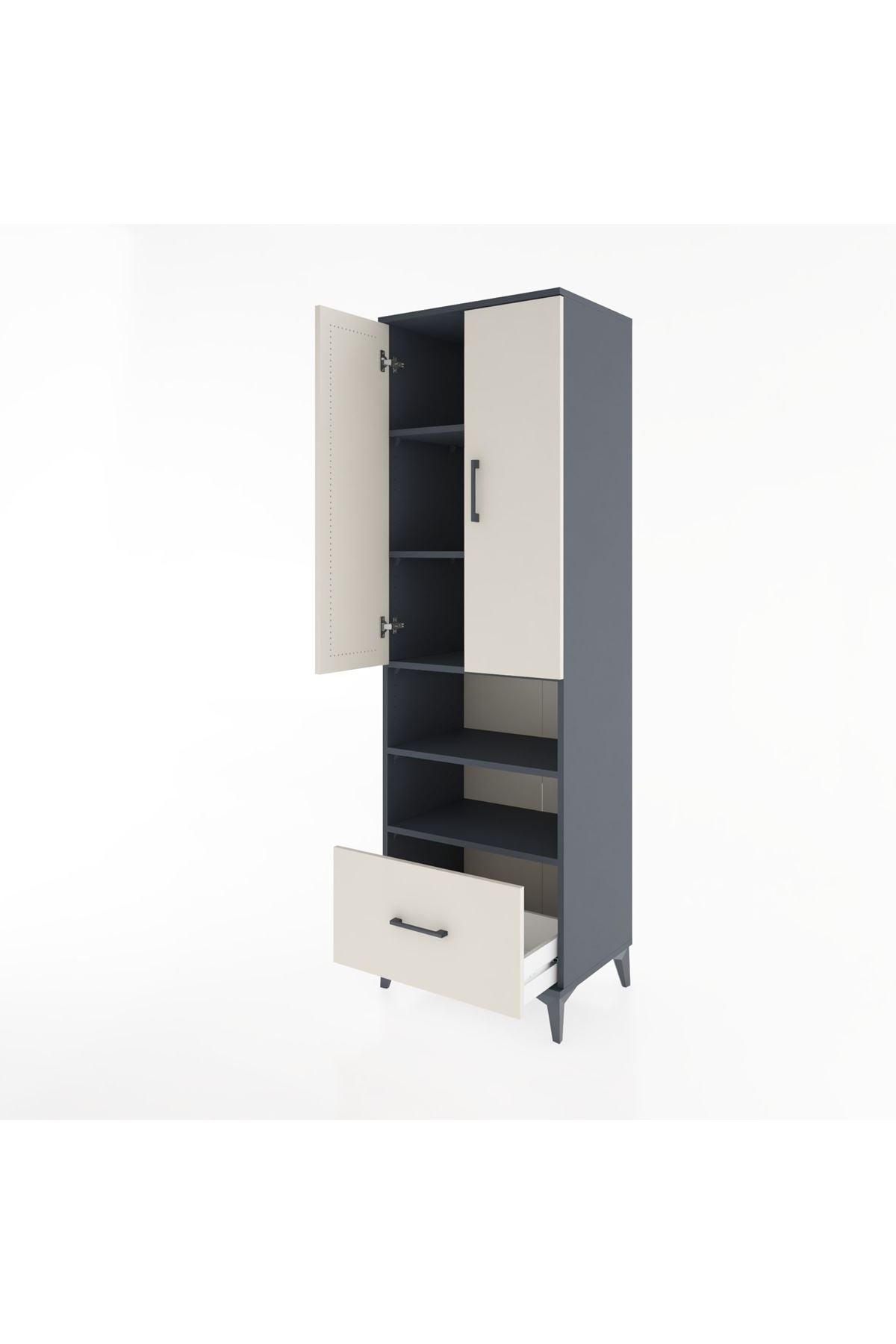 Hyperion Dolap 5 Raflı Tek Çekmeceli 2 Kapaklı 60x44x195 Antrasit-Aytaşı