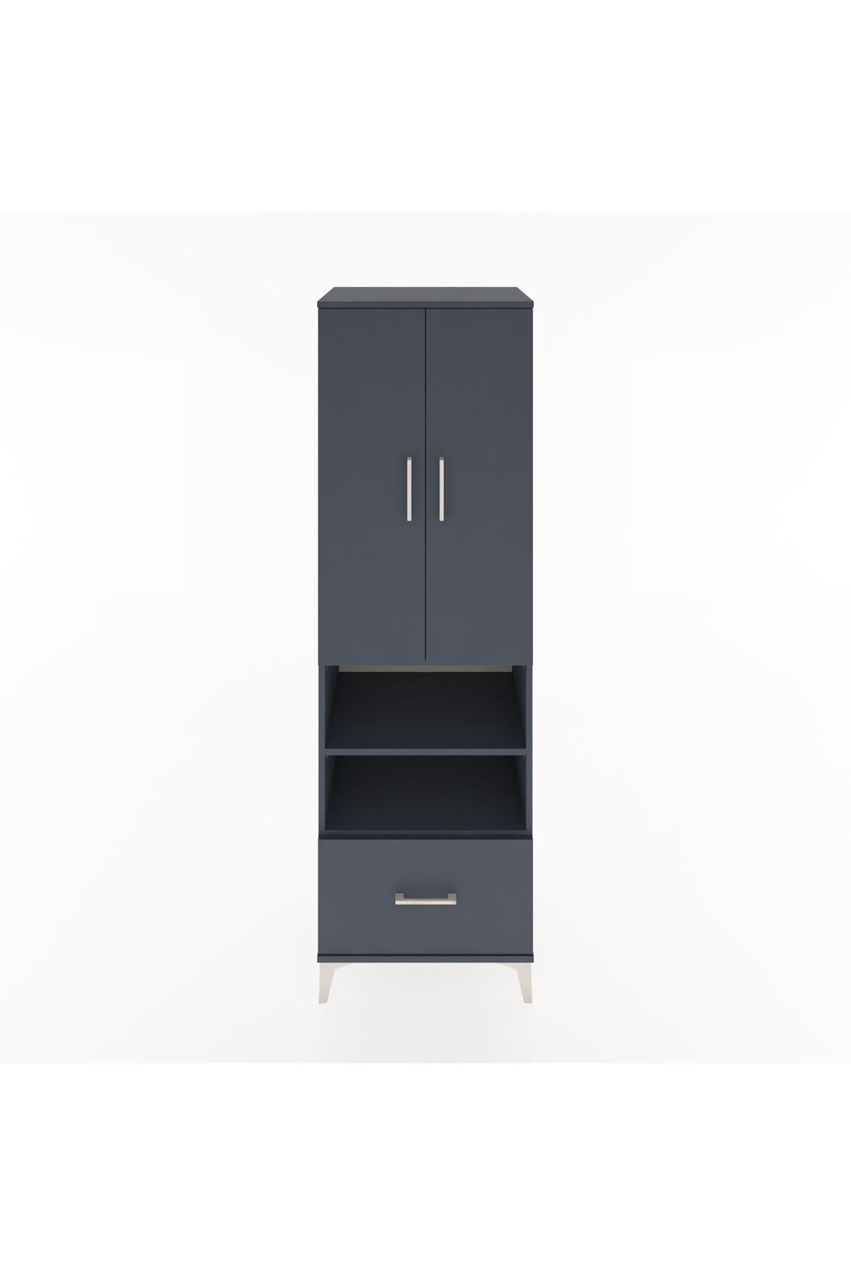 Hyperion Dolap 5 Raflı Tek Çekmeceli 2 Kapaklı 60x44x195 Antrasit-Antrasit